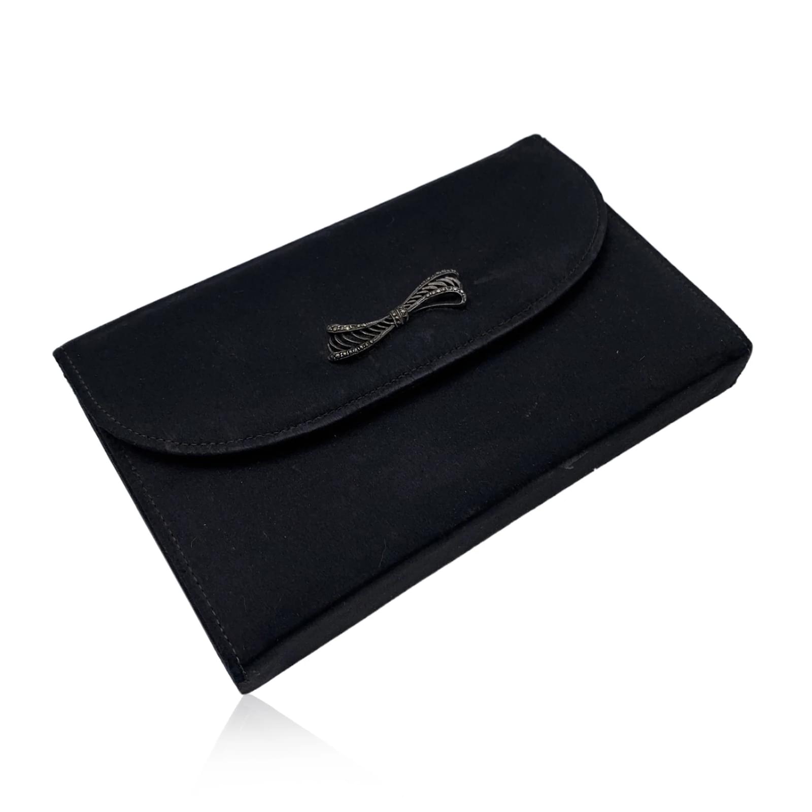 Gucci Rare Vintage Black Silk Minaudiere Vanity Case Evening Bag ref