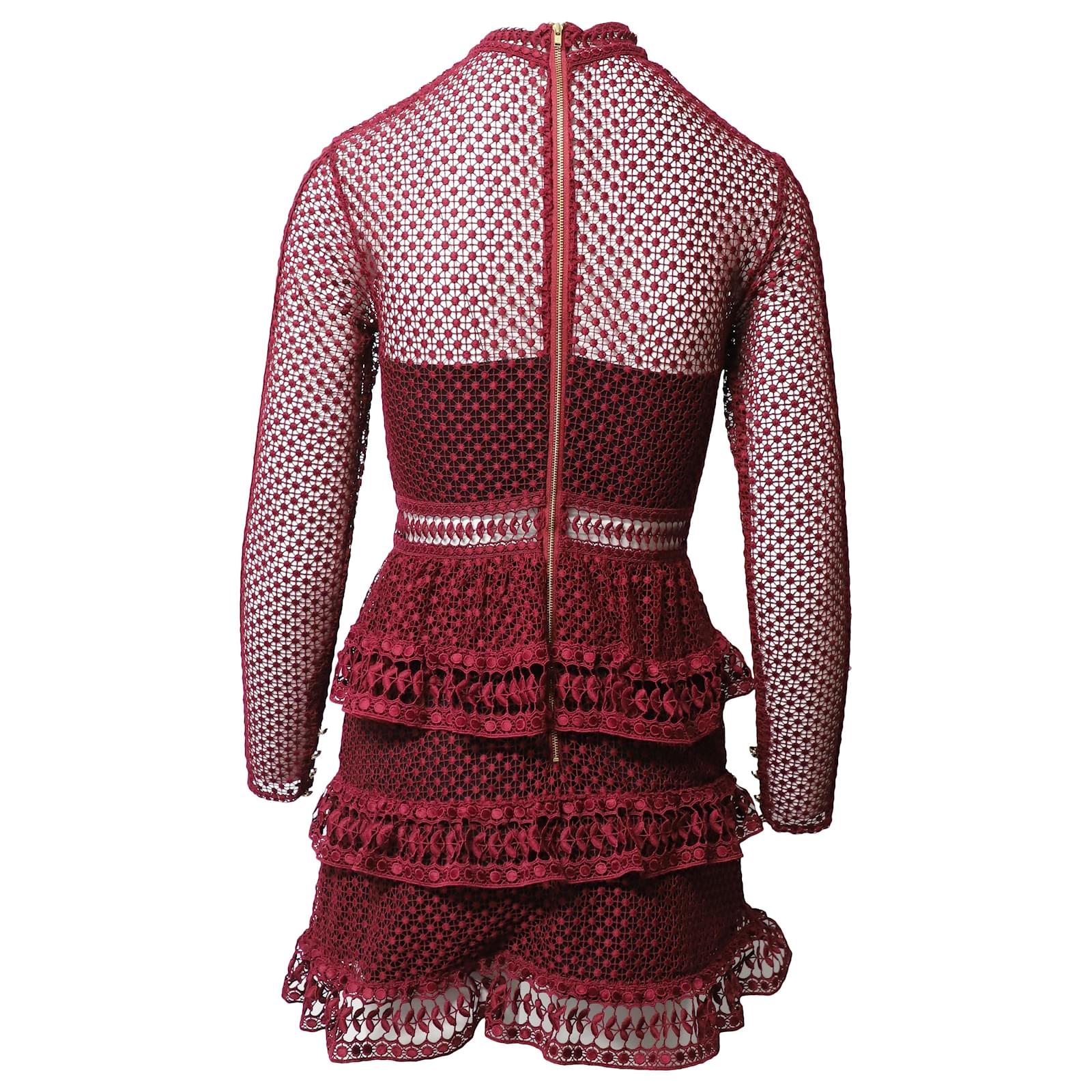 Self portrait Self-Portrait High Neck Lace Mini Dress in Burgundy Polyester  Dark red ref.JC458631 (Sold) - Joli Closet