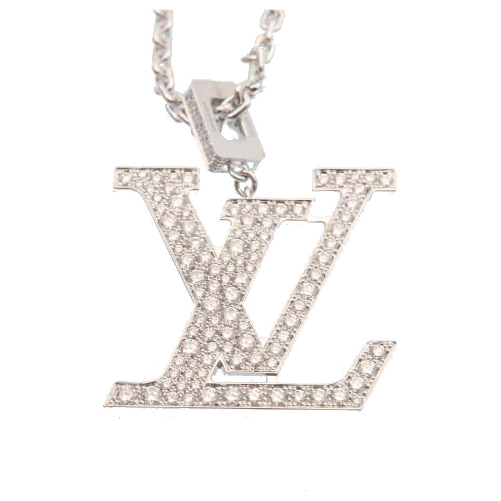 Louis-Vuitton-Pandantiff-Diamond-Necklace-K18-White-Gold-Q93670