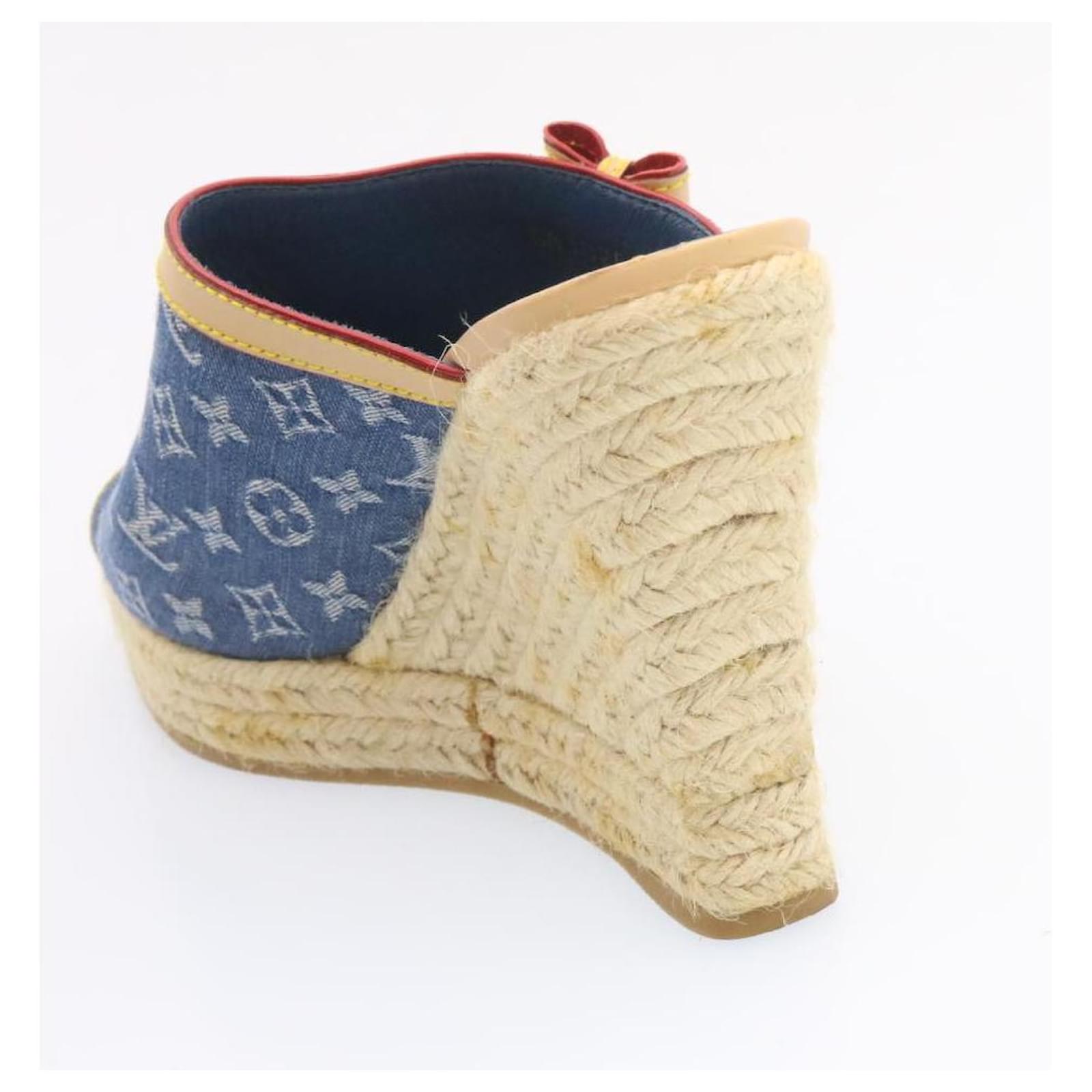 Louis Vuitton Monogram Denim Espadrilles Wedge Sandals - Size 9