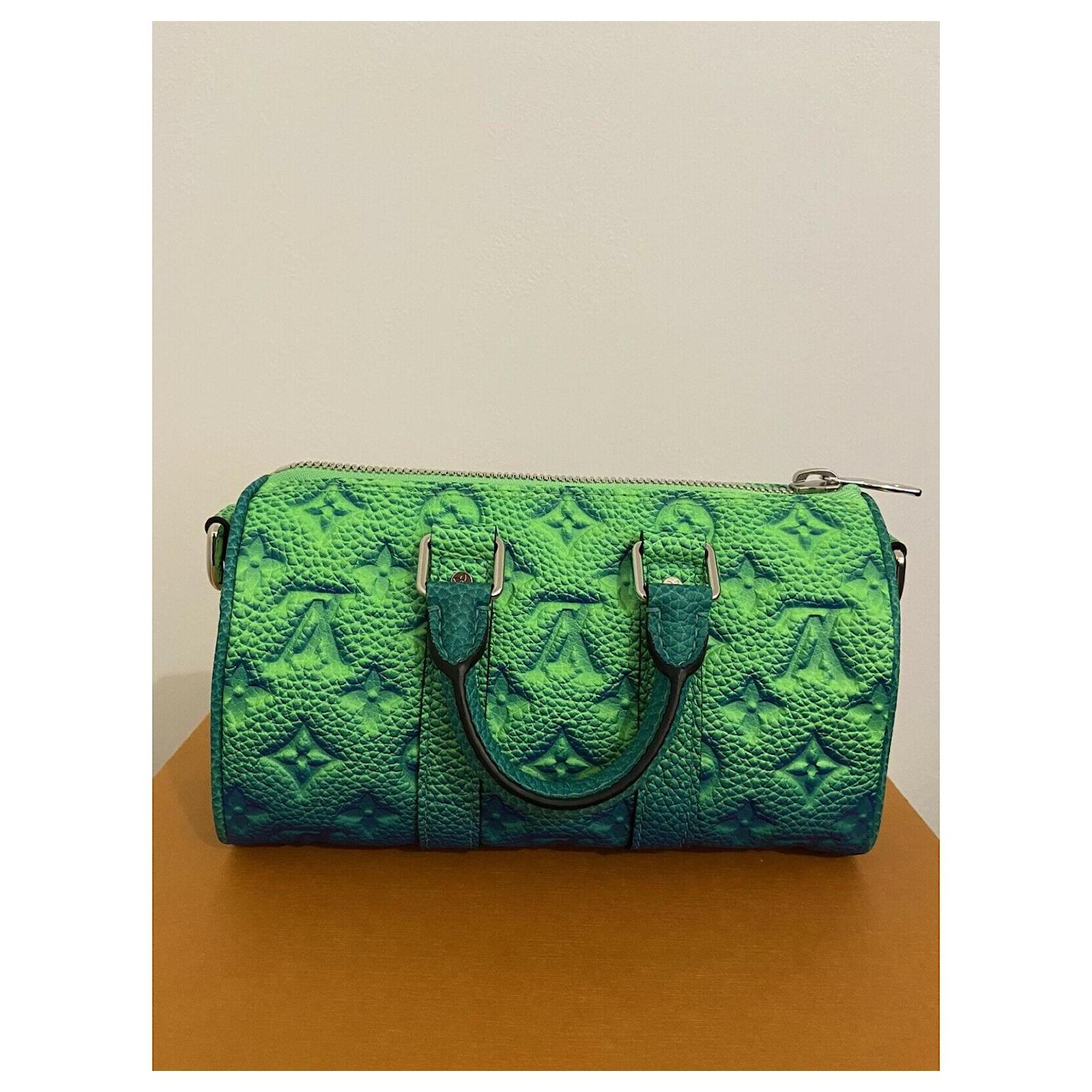 Louis Vuitton Monogram Seal Keepall XS Shoulder Bag Green Leather