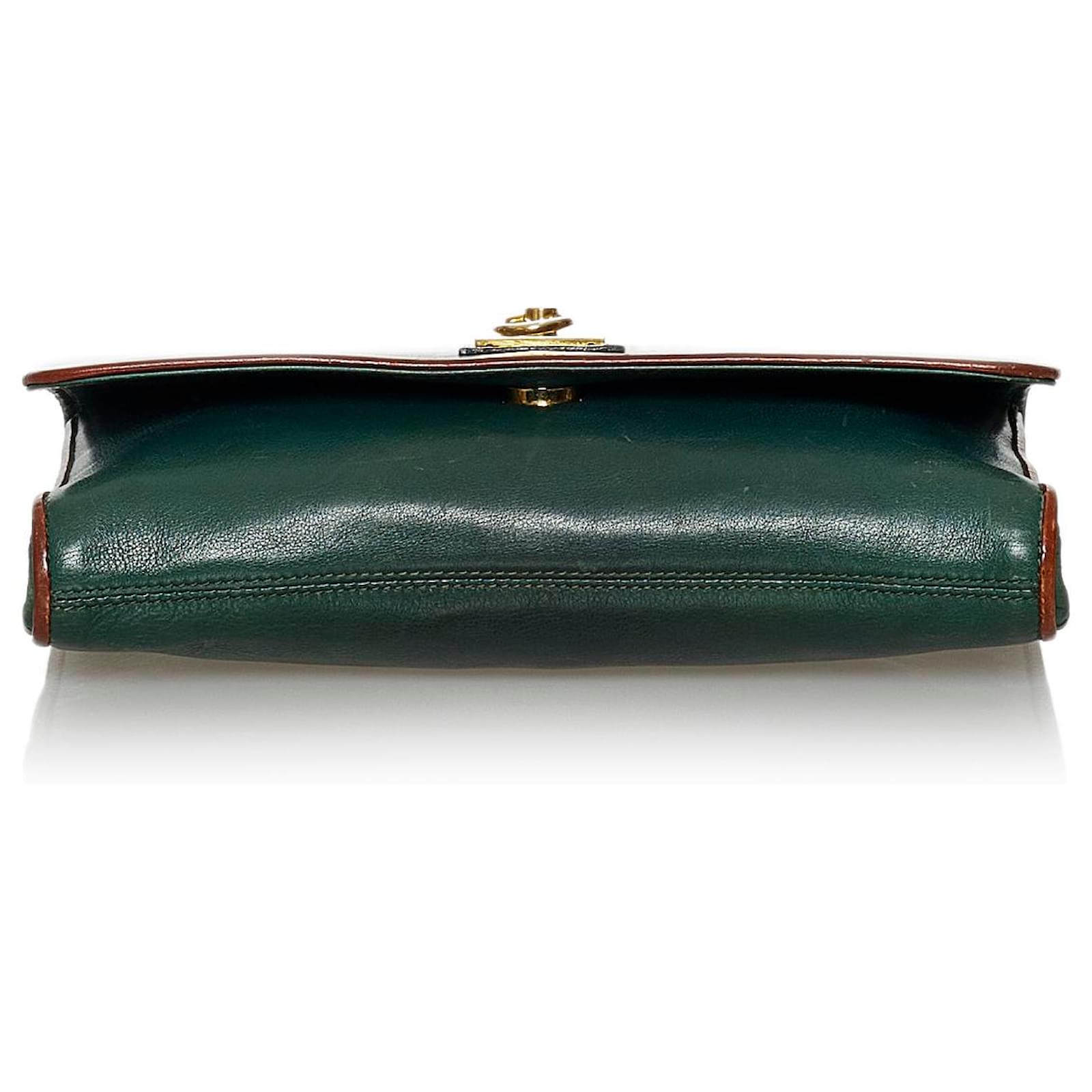 Céline Celine Green Leather Shoulder Bag Brown Dark green Ponystyle