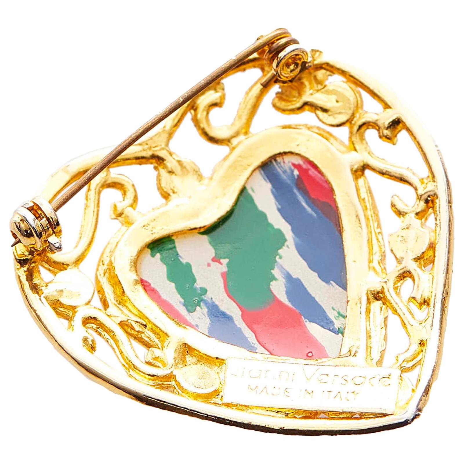 Broche Cœur Et Fleur Bleue Métal Doré Et Strass - Neuf Sans Emballage, Bijou Fantaisie