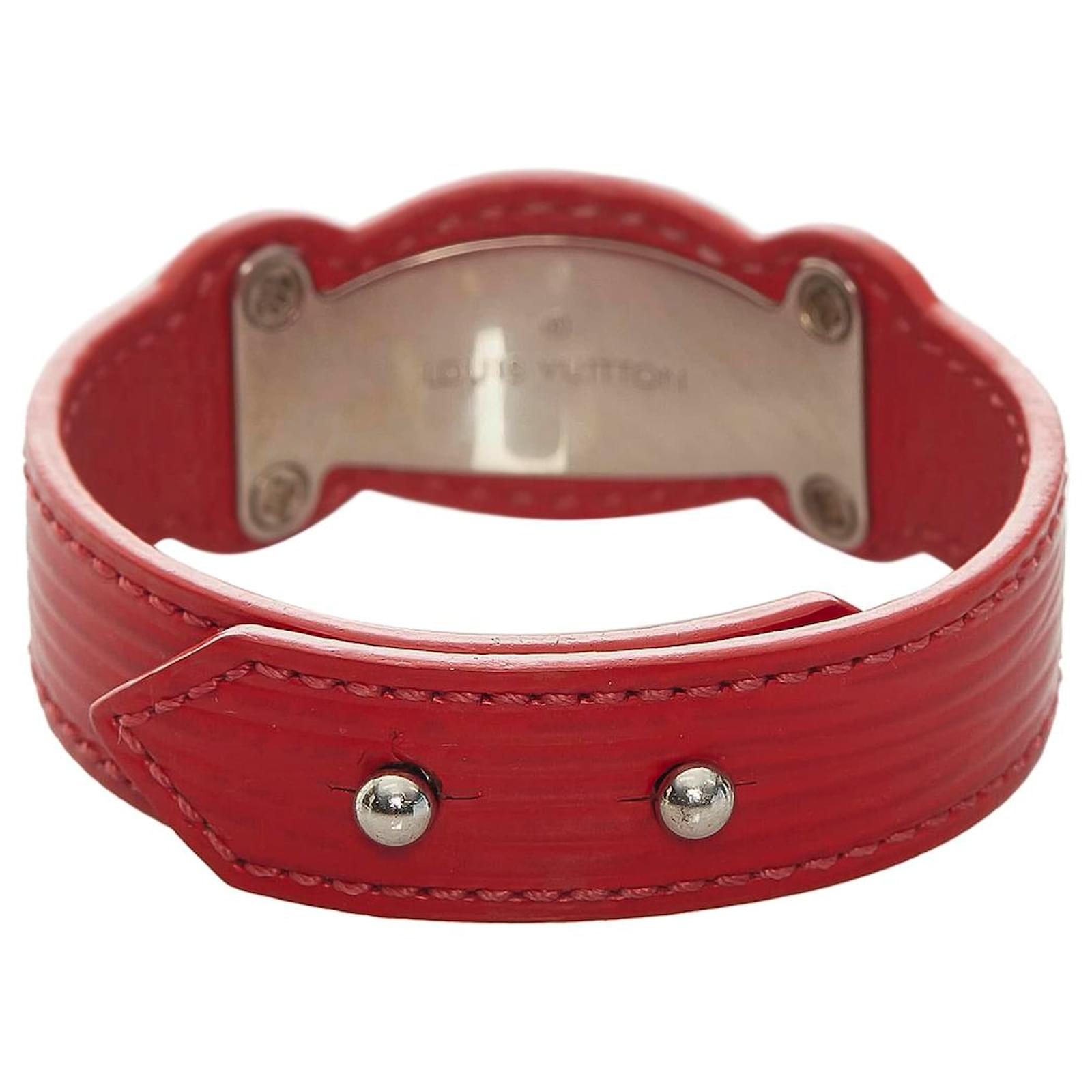 Louis Vuitton Red Epi Handle It Bracelet Silvery Leather Metal ref