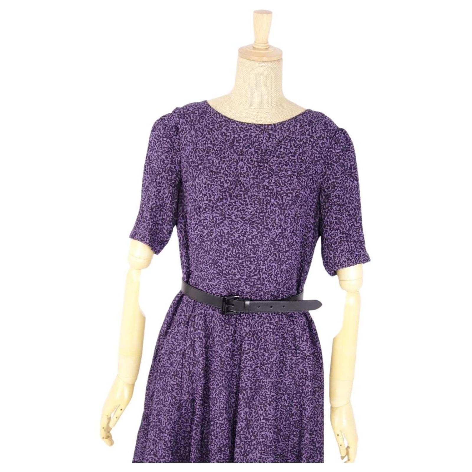 BURBERRY LONDON One Piece Short Sleeve Dress Total Pattern Belt Purple  (Multicolor) Size 40 (M Equivalent) Silk  - Joli Closet