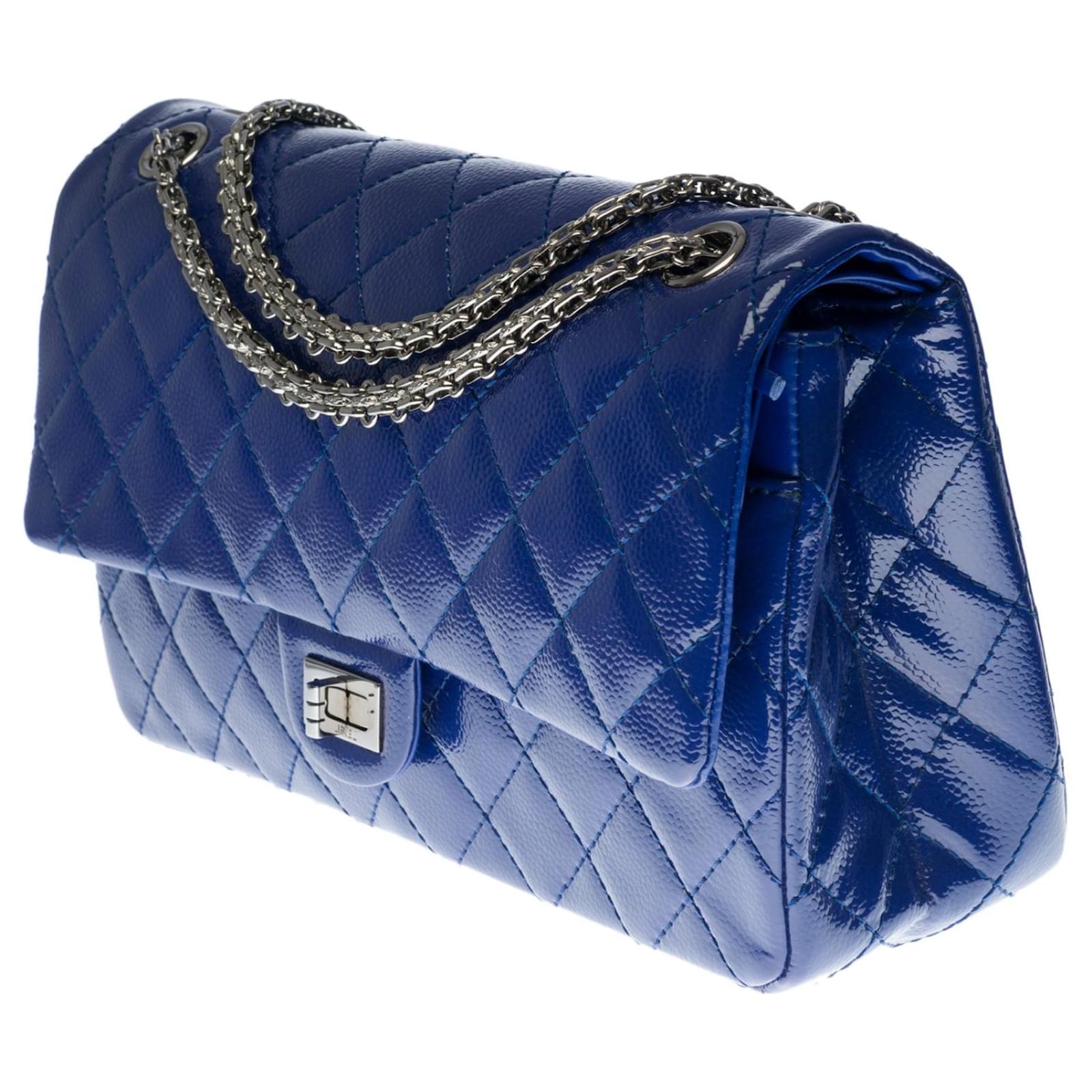 Splendid Chanel handbag 2.55 Classic electric blue quilted patent