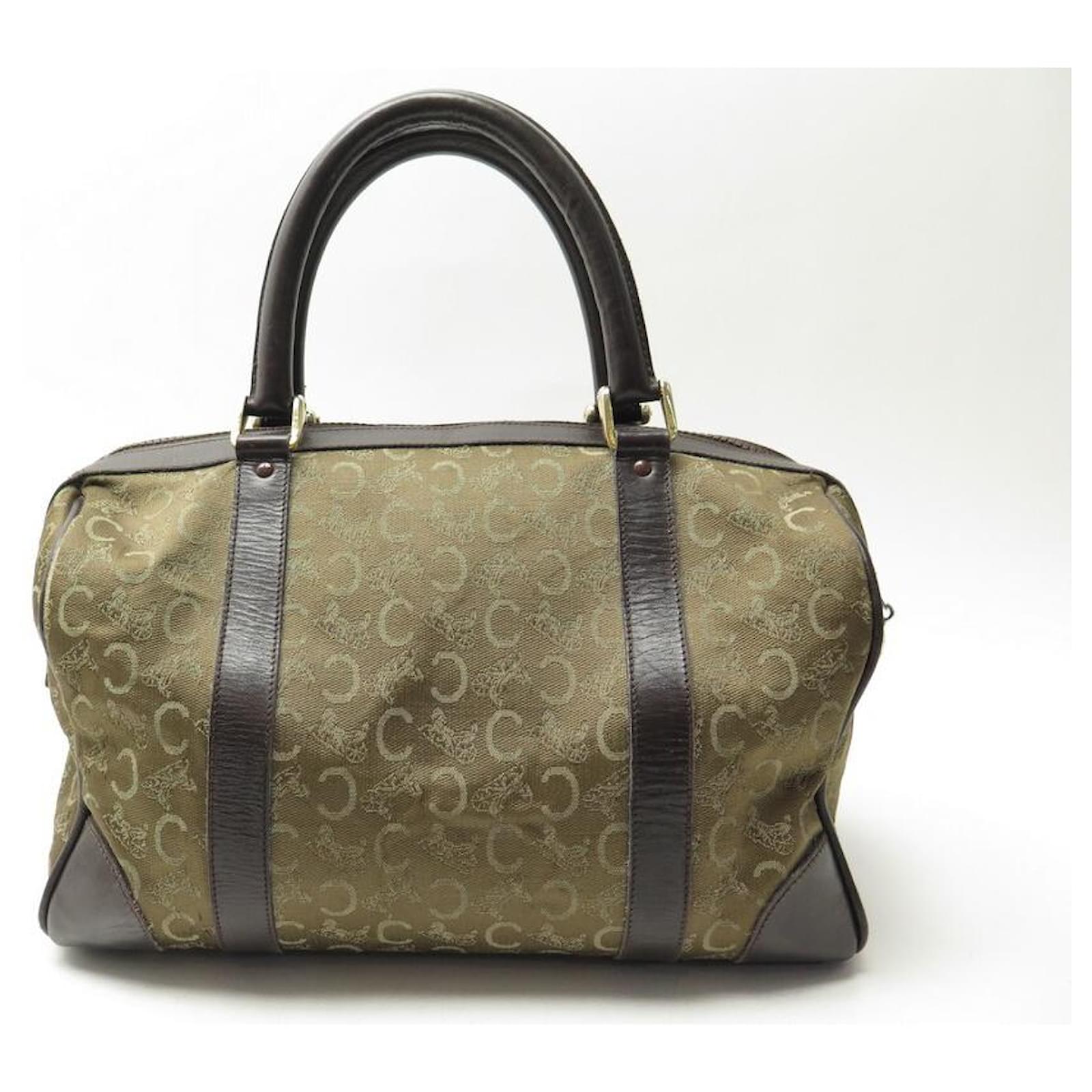 Céline VINTAGE SAC A MAIN CELINE BOSTON BOWLING EN TOILE & CUIR MARRON