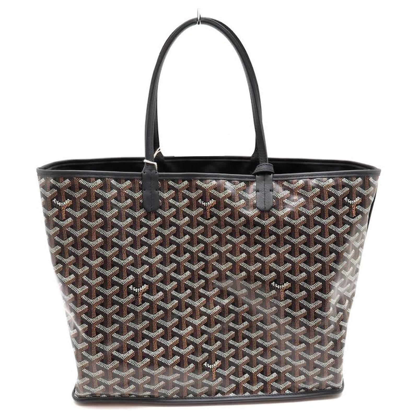 NEW GOYARD ANJOU PM HANDBAG REVERSIBLE CANVAS LEATHER CABAS + TOTE BAG  POUCH Black ref.464696 - Joli Closet