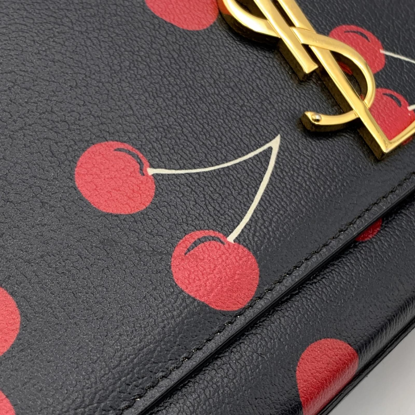 Yves Saint Laurent Saint Laurent Black Leather Cherry Print