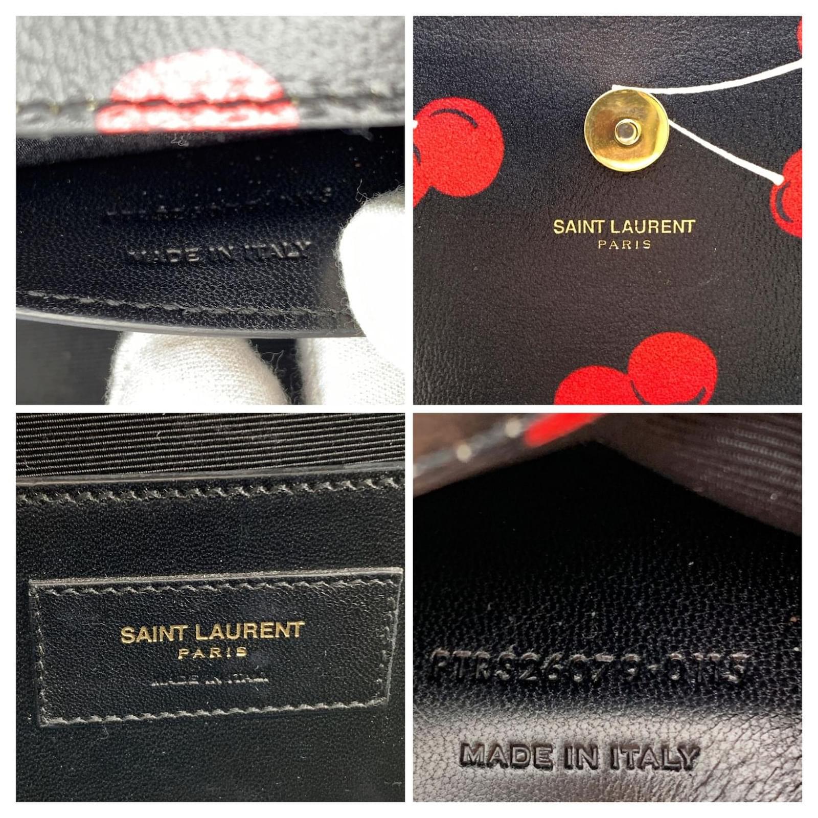Yves Saint Laurent Saint Laurent Black Leather Cherry Print