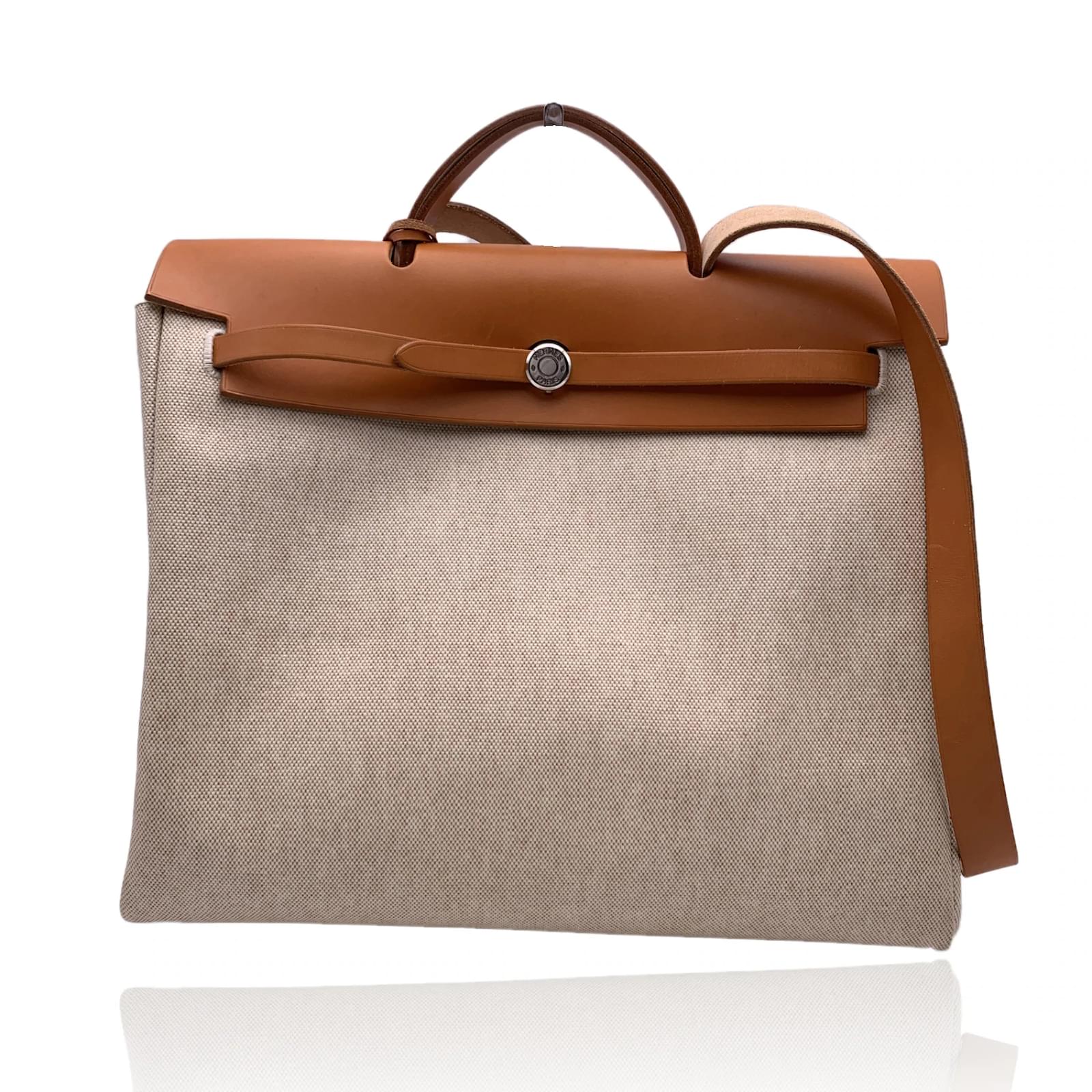 Hermès Hermes Beige Canvas Leather Herbag 39 Bag Satchel Handbag Cloth ...