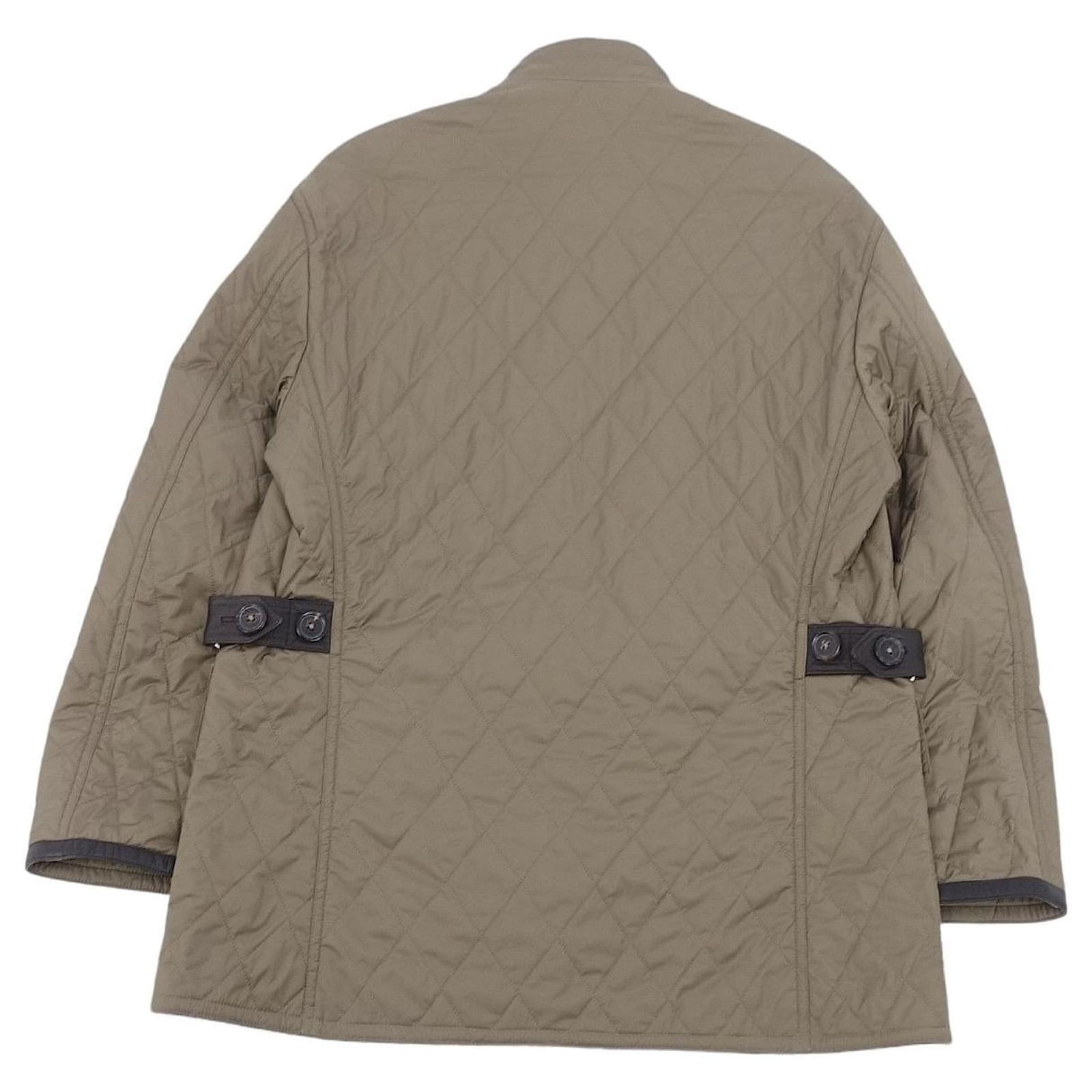 HERMES Khaki Gray wool Stand collar Coat