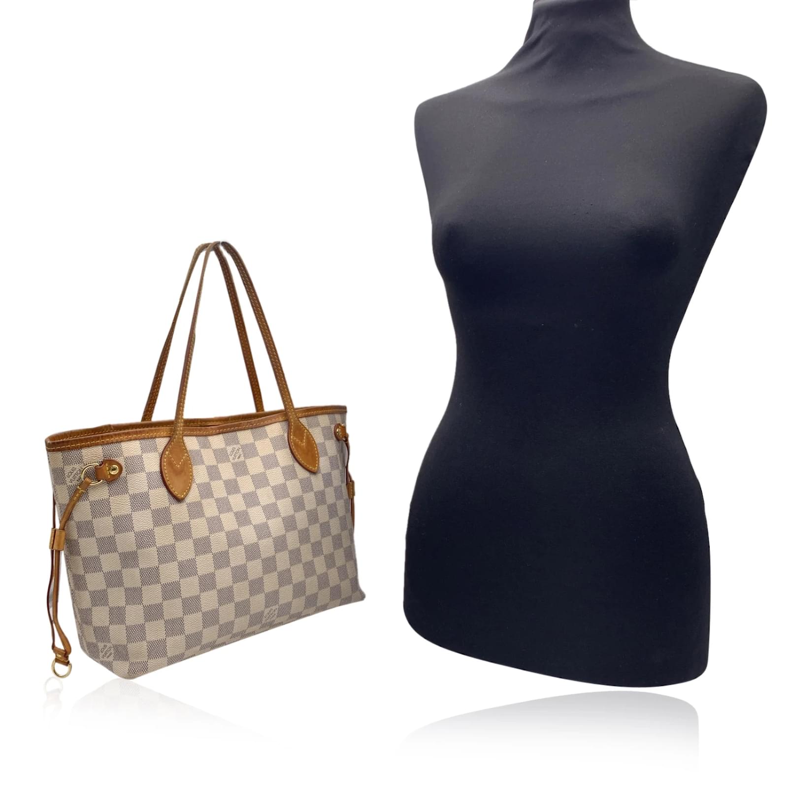 Louis Vuitton Beige Damier Azur Canvas Neverfull PM Tote Bag Leather  ref.465636 - Joli Closet