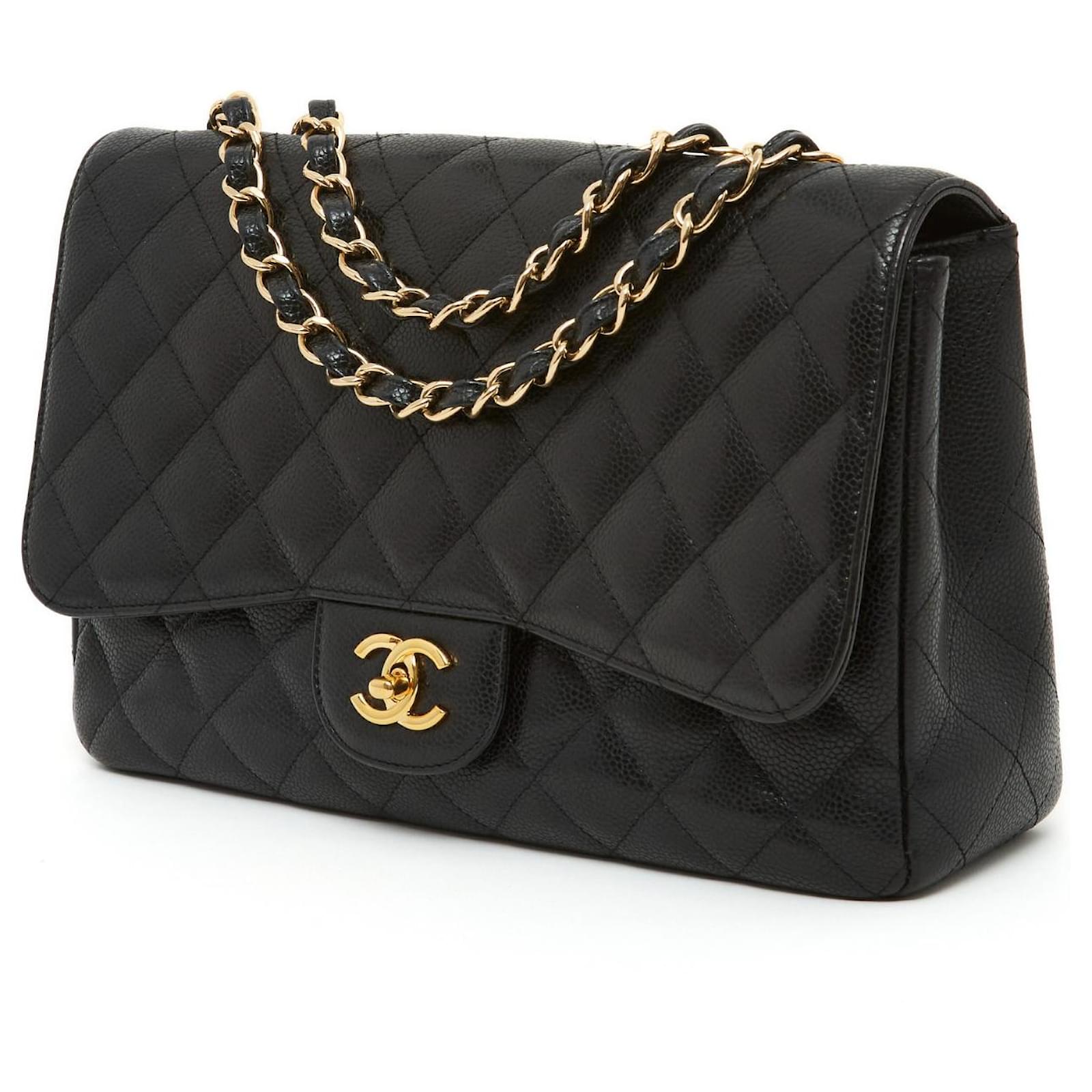 Timeless Chanel LARGE CLASSIC BAG CAVIAR BLACK GOLD Leather ref.466154 -  Joli Closet