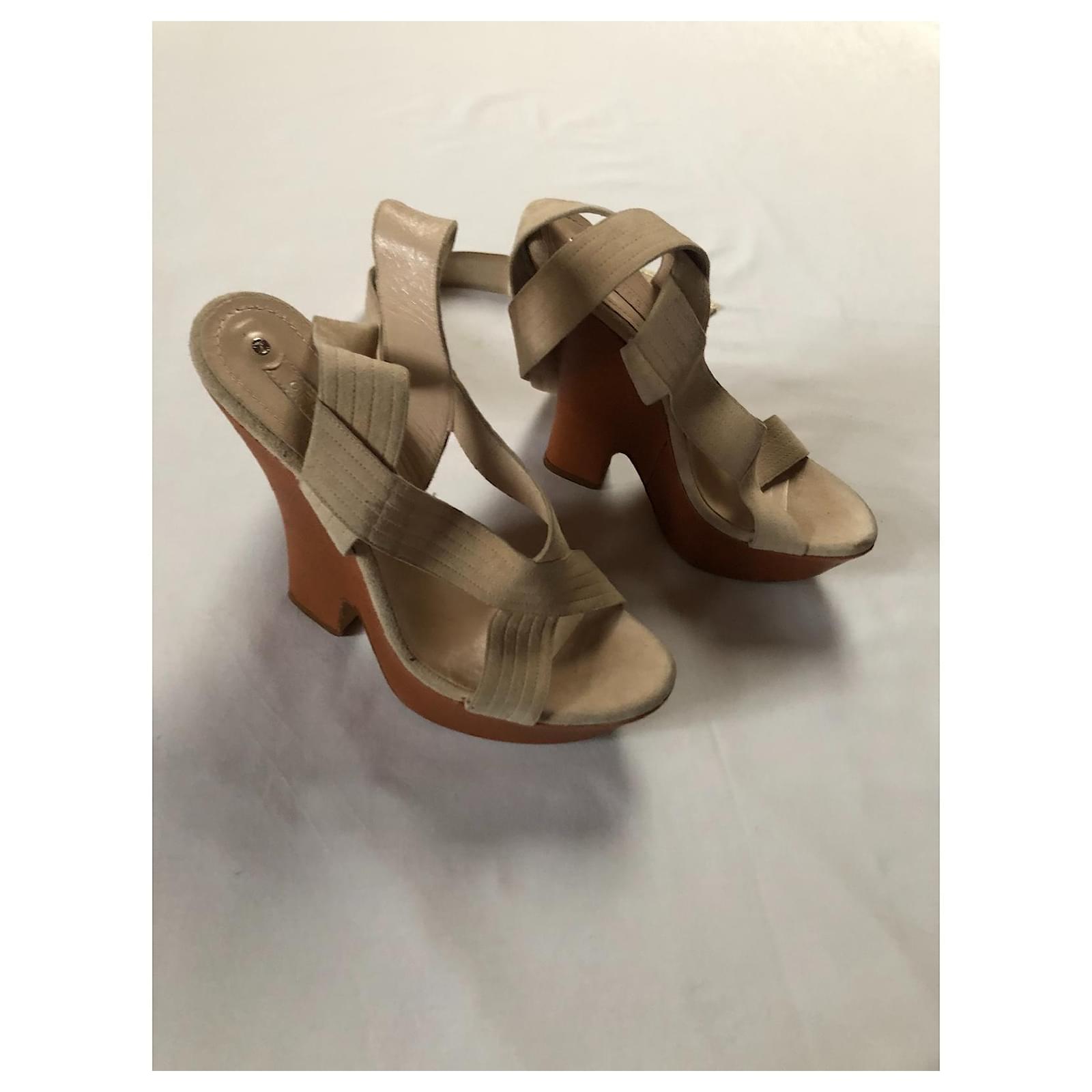 Céline Celine high wedges with straps Beige Suede ref.466220 - Joli Closet