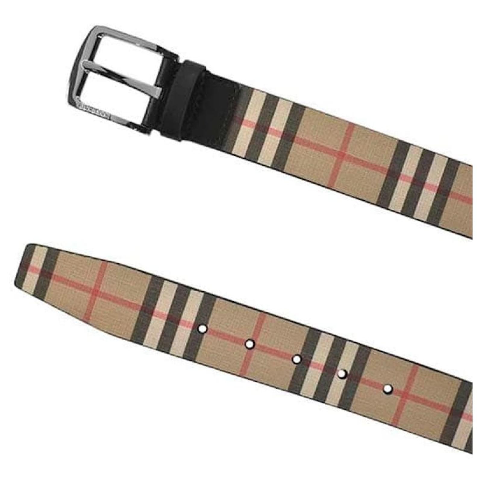 BURBERRY MEN's CASUAL BELT - CHECK AND LEATHER - SIZE 100/40
