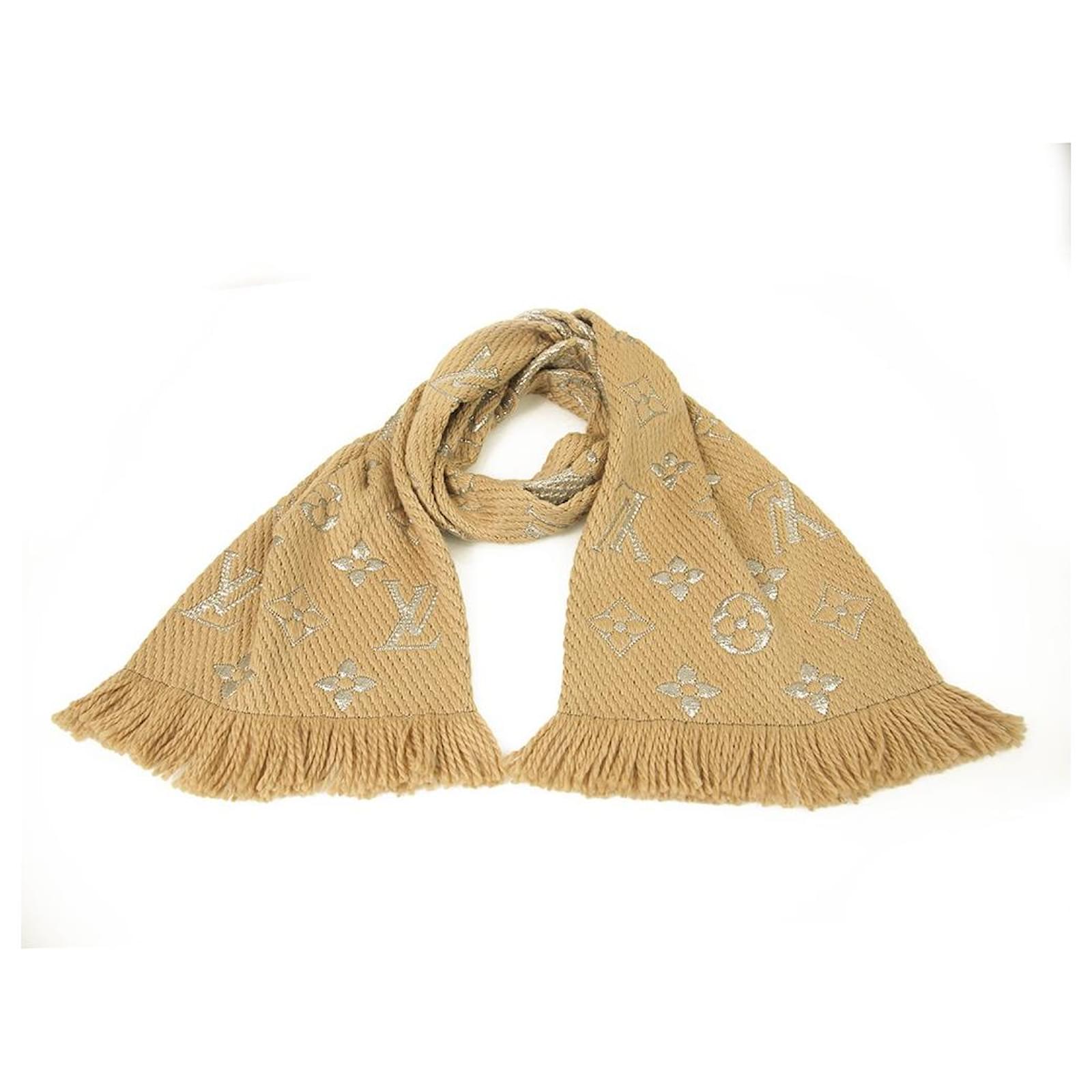 LV scarf logomania brown w/ gold  Lv scarf, Louis vuitton scarf