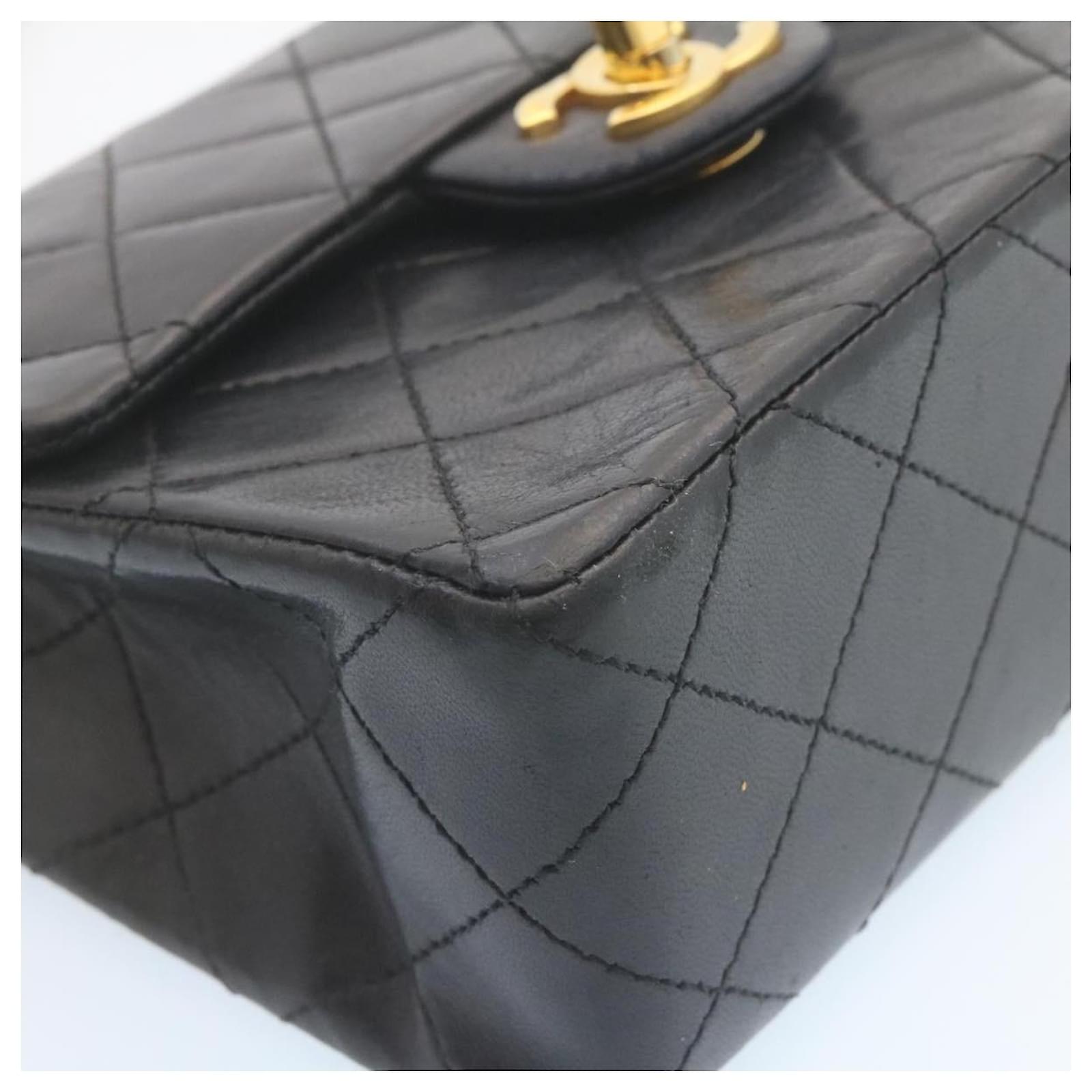 CHANEL Mini Matelasse Chain Flap Shoulder Bag Lamb Skin Black Gold CC ...