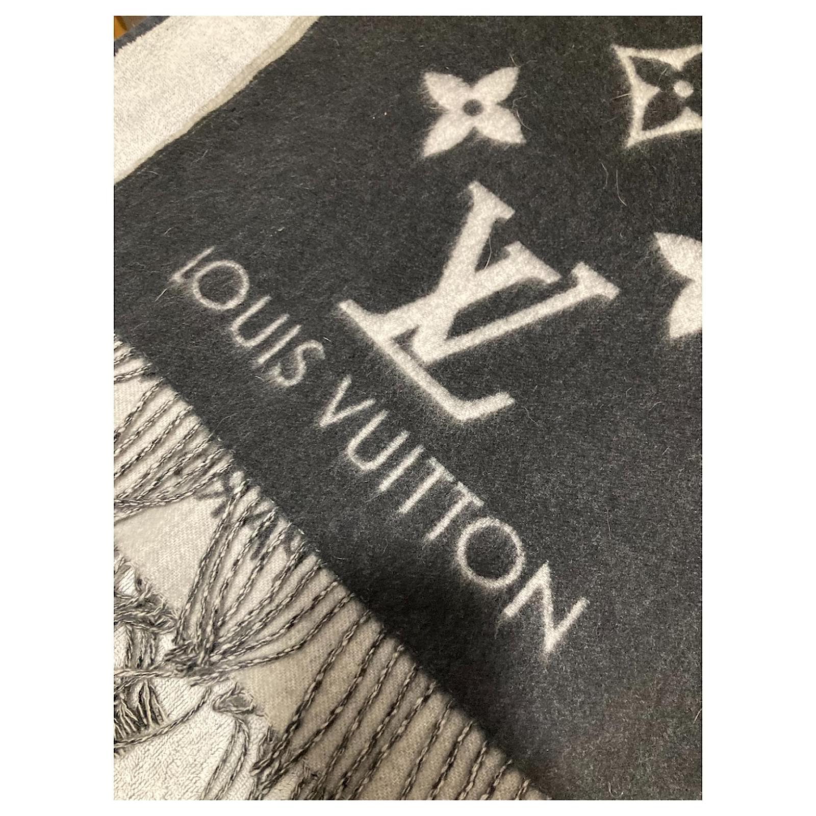Sublime Louis Vuitton REYKJAVIK scarf Black Grey Cashmere ref