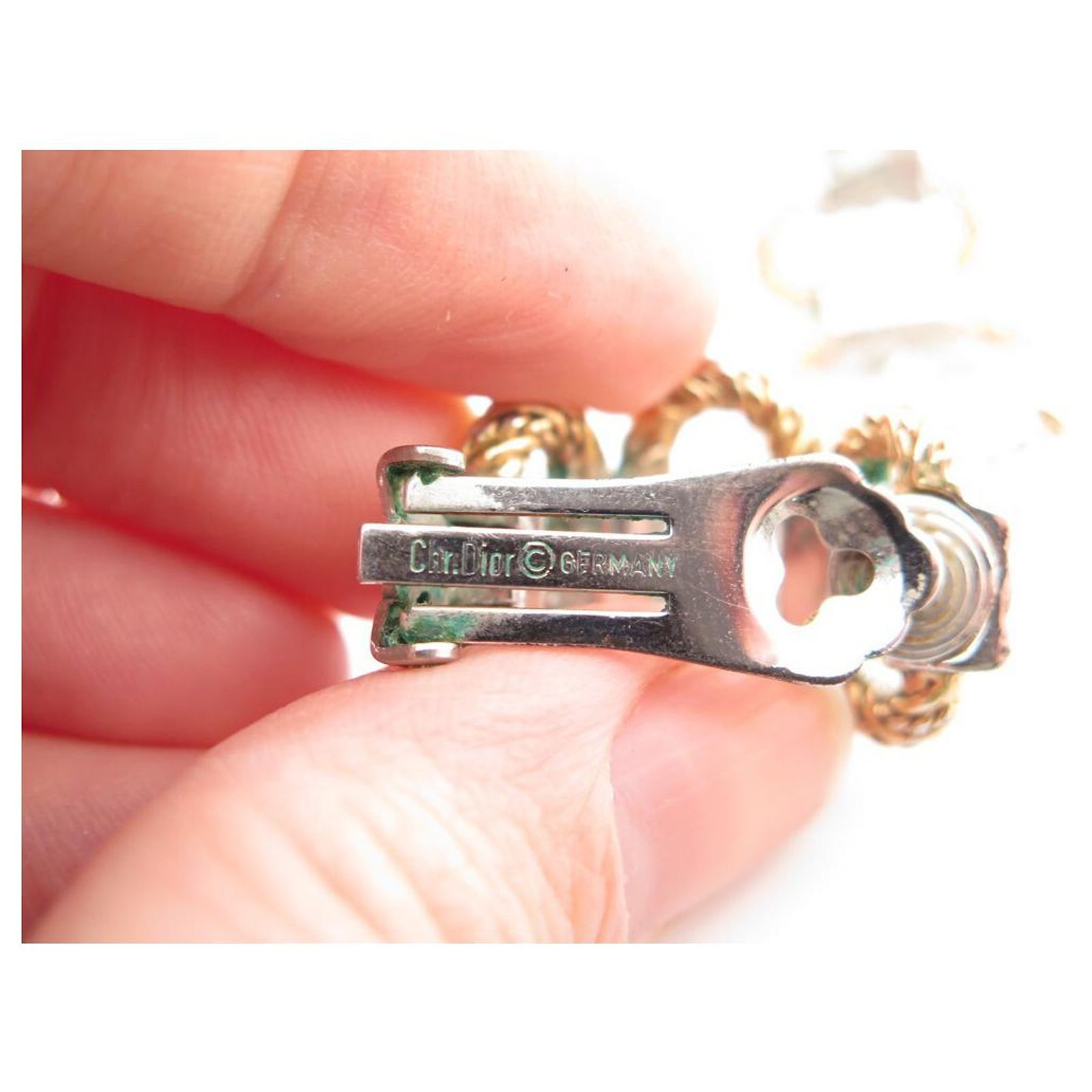 Boucles D'oreilles Clips Vintage Années 80 - Doré, Motif Couture, Occasion