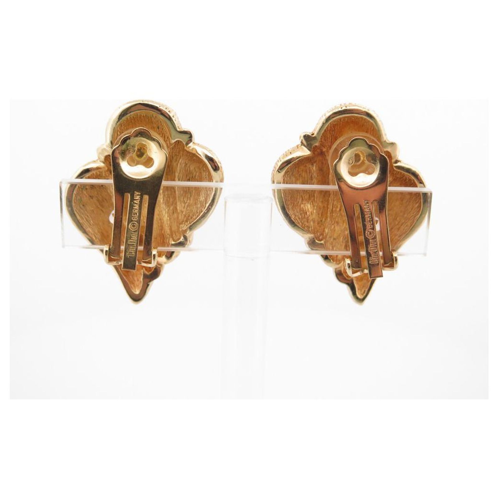 Boucles D'oreilles Vintage Clips Métal Doré Effet Miroir Coquillage - Occasion