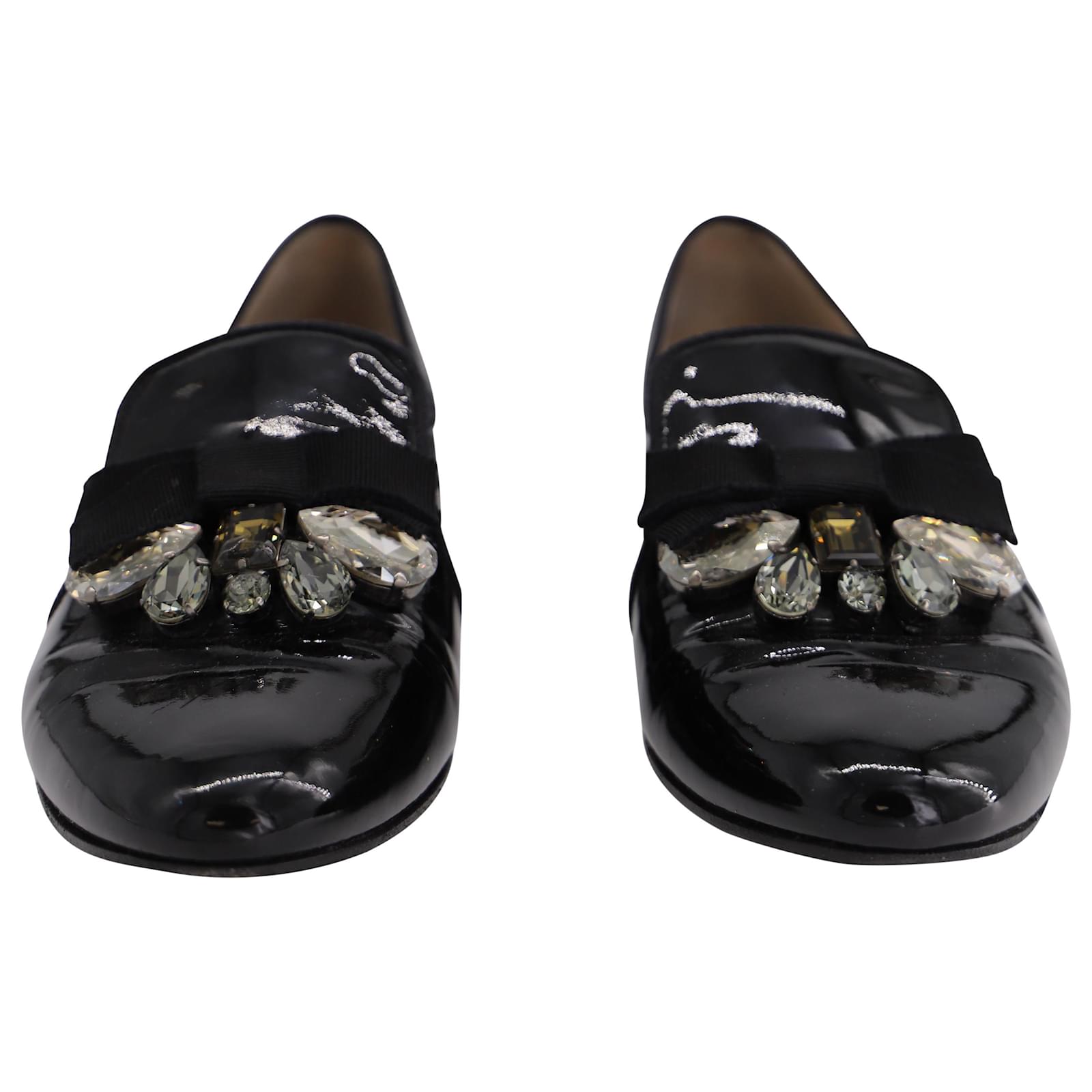 Miu Miu, Shoes, Miu Miu Crystal Velvet Bow Loafers