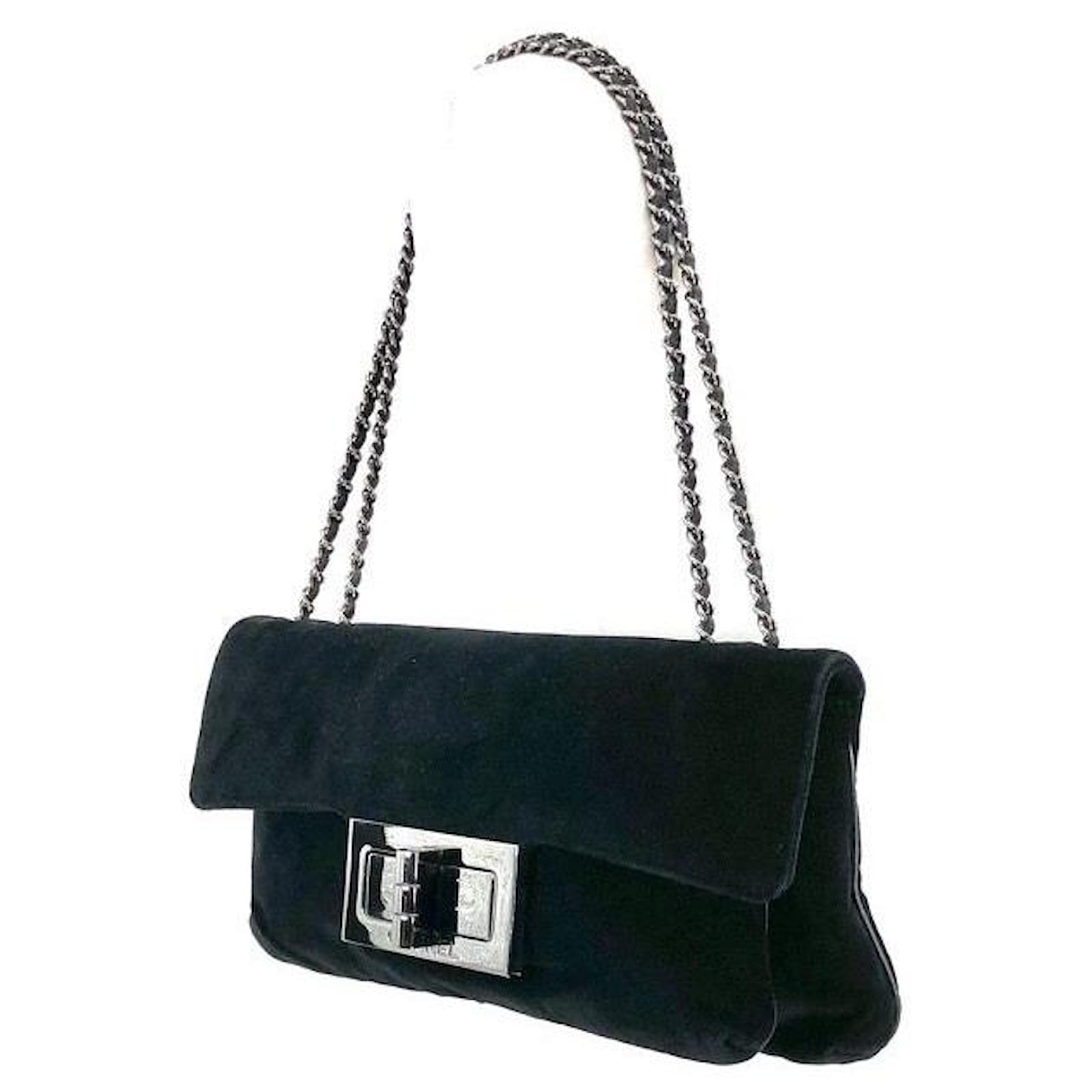 Chanel Mademoiselle lock vintage flap bag in black velvet with