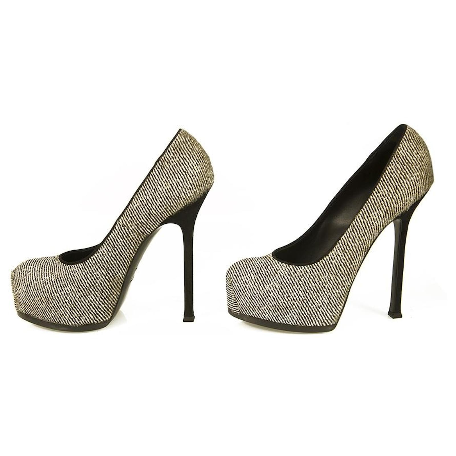 Décolleté con plateau Yves Saint Laurent YSL Tribute nere e bianche a punta  tonda 40 Multicolore Pelliccia ref.471758 - Joli Closet