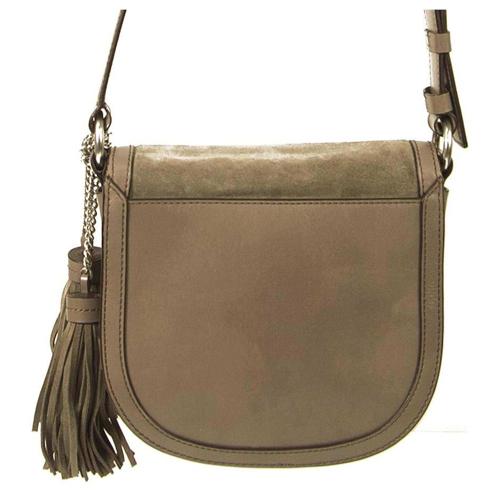 Michael Kors Gray Suede Leather Tassels Cross Body Handbag Saddle Shoulder  Bag Dark grey  - Joli Closet
