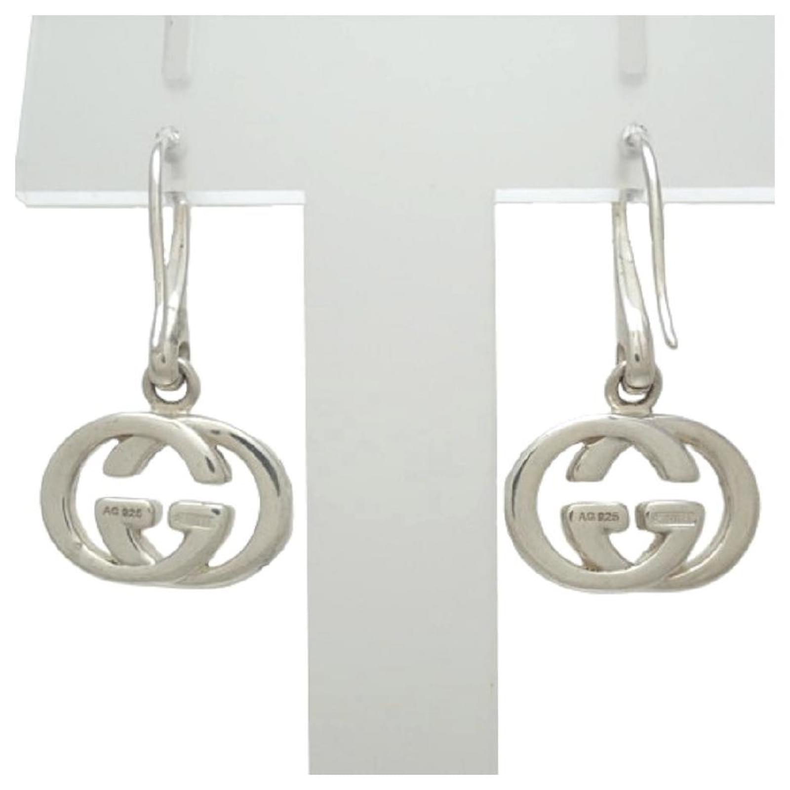 GUCCI earrings Silver Interlocking GG Logo Men Women Silver 925 W/Box  unused 