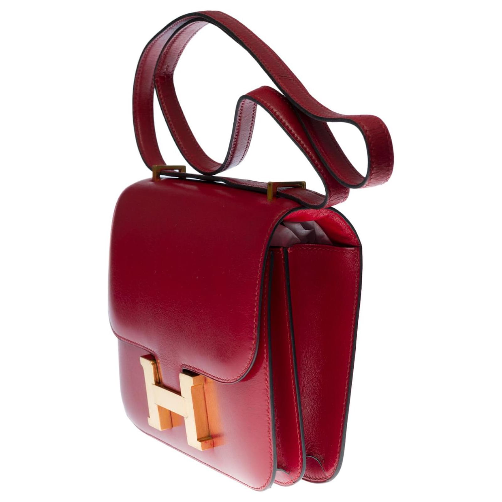 Bolso bandolera Hermes Constance mini en avestruz rojo Vif, Bolso de mano  Hermès Birkin 401377