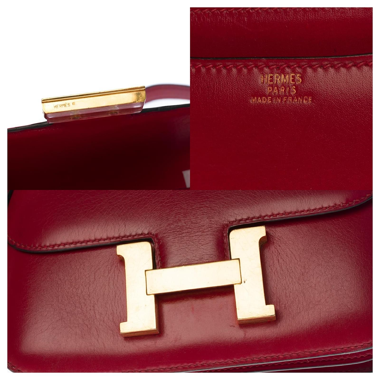 Splendid Hermès Constance Mini shoulder bag in burgundy box leather (Red  H), gold plated metal trim Dark red ref.474200 - Joli Closet