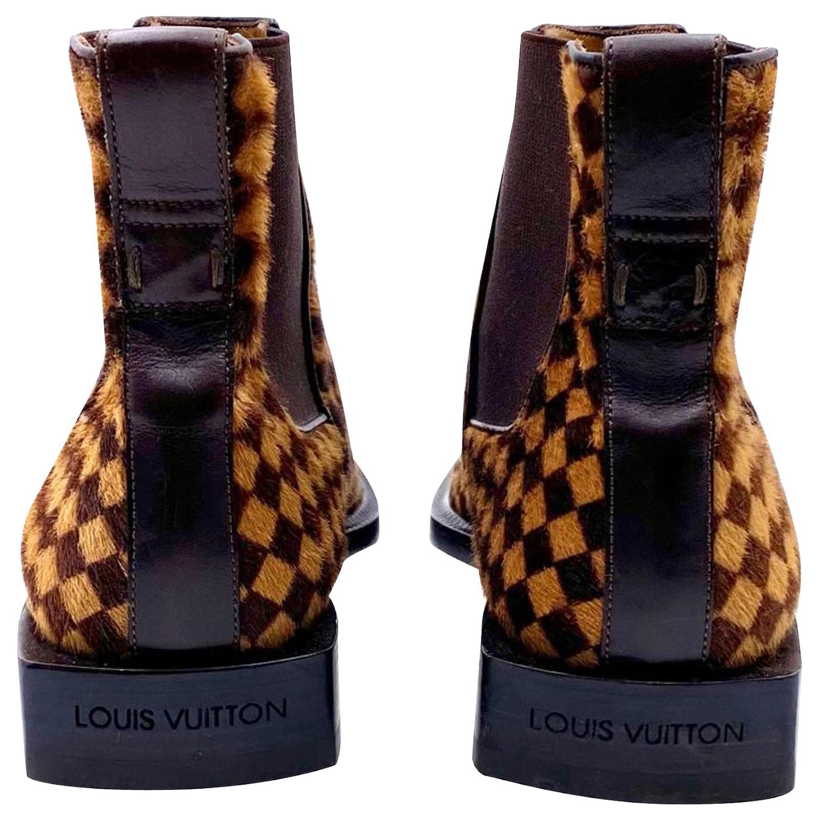 Louis Vuitton Brown Nubuck and Damier Ebene Tibet Combat Boots Size 42 Louis  Vuitton