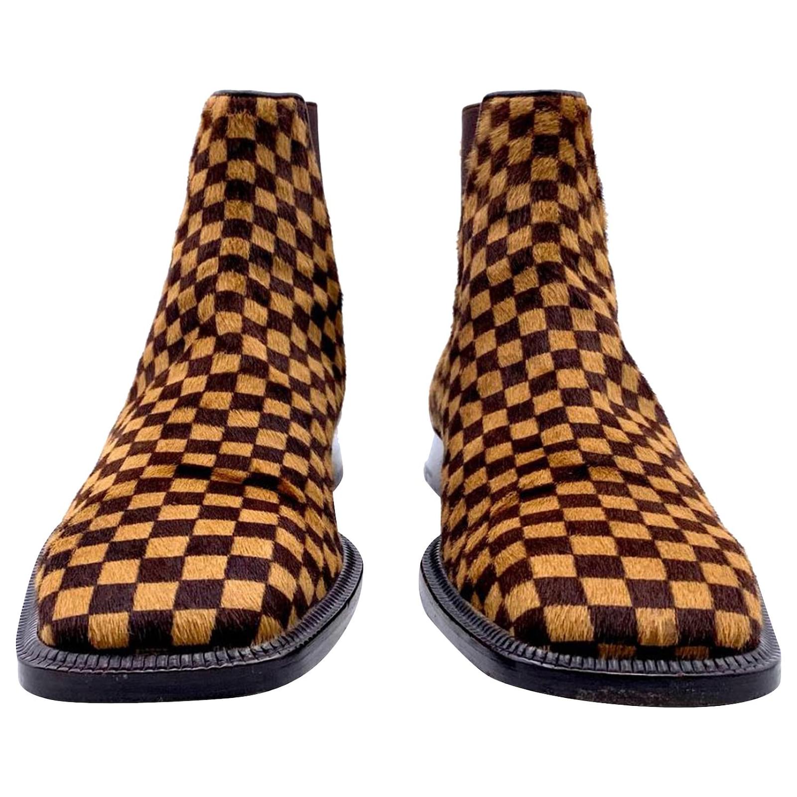 Louis Vuitton Brown Damier Ebene Calf Hair and Leather Slingback Sandals  Size 38 - ShopStyle