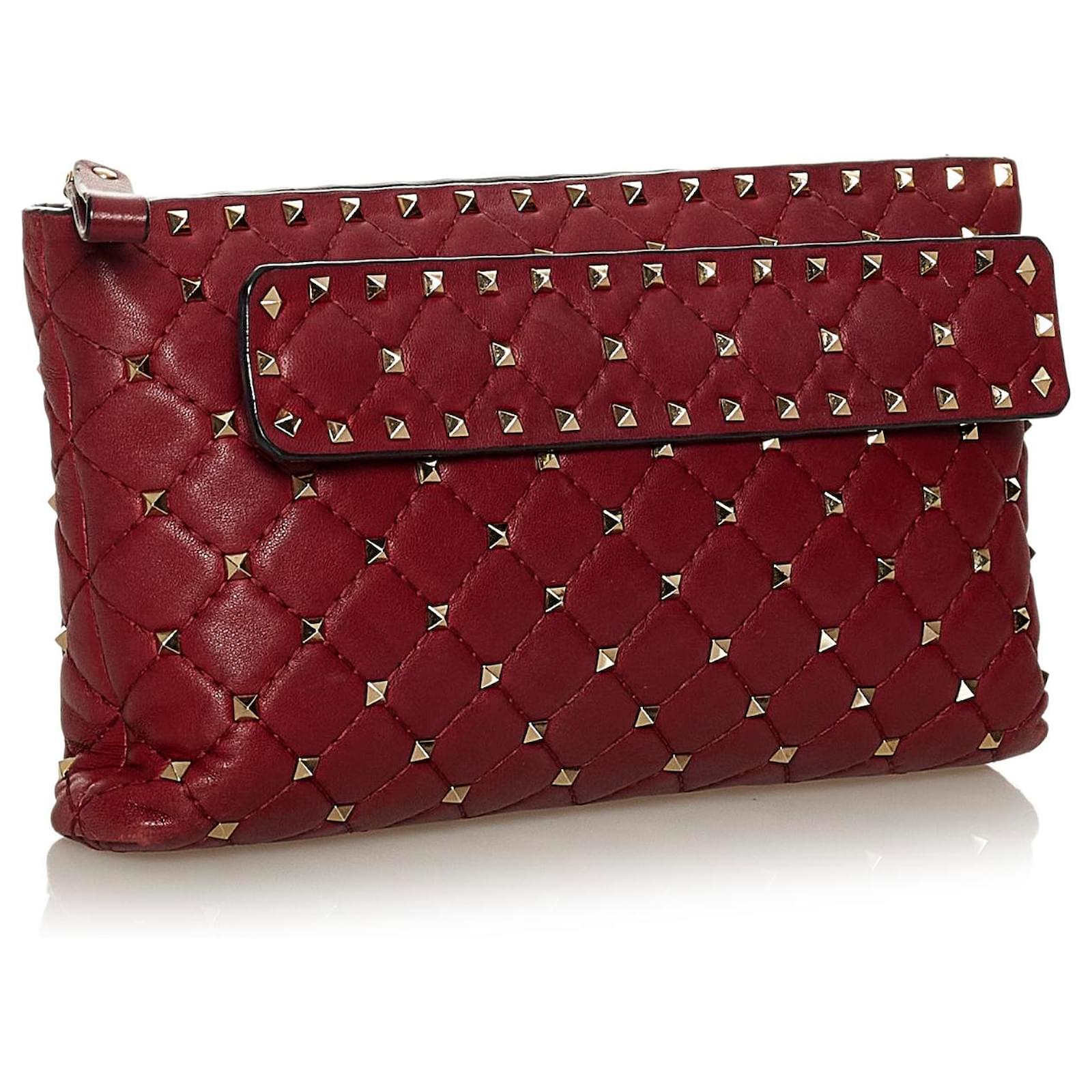Valentino Red Rockstud Clutch Bag Dark red Leather Pony-style calfskin  ref.475786 - Joli Closet