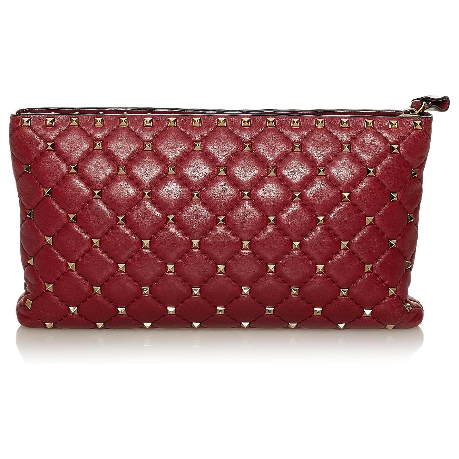 Valentino Red Rockstud Clutch Bag Dark red Leather Pony-style calfskin  ref.475786 - Joli Closet