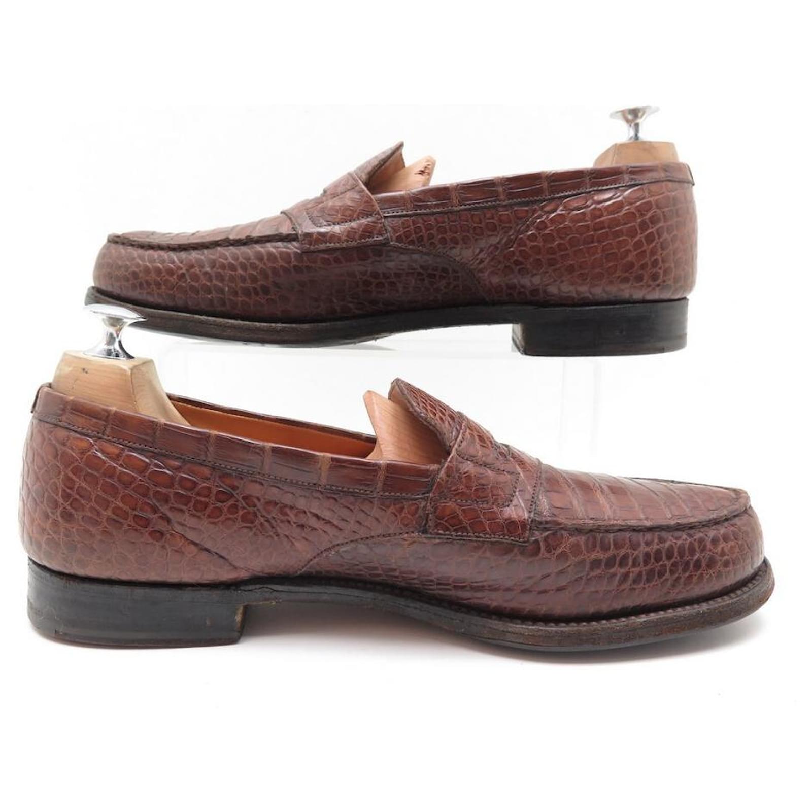 JM WESTON LOAFERS 180 9C 43 BROWN CROCODILE LEATHER SHOES Exotic ...