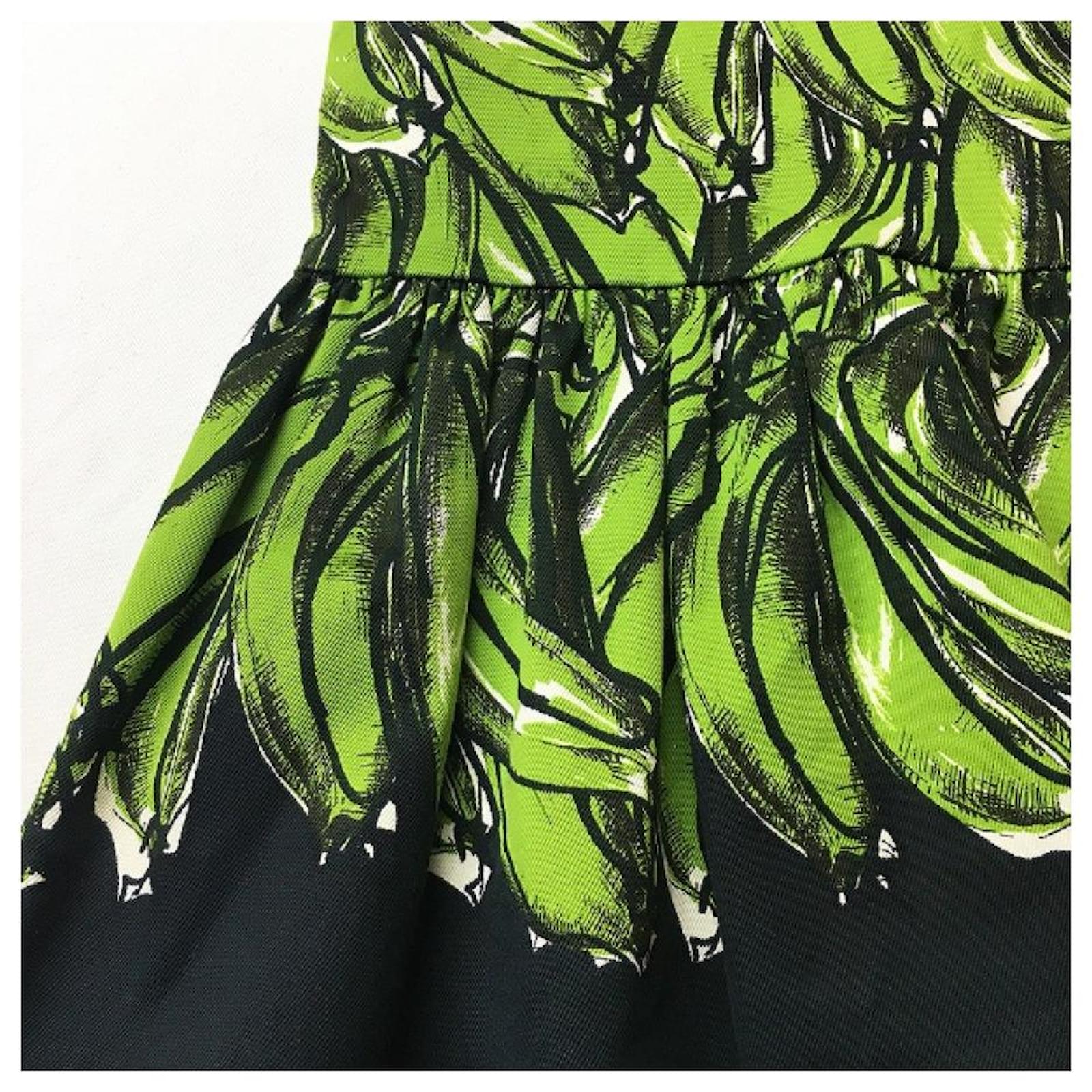 Used] Prada Banana Print Gather Skirt Green Cotton  - Joli Closet