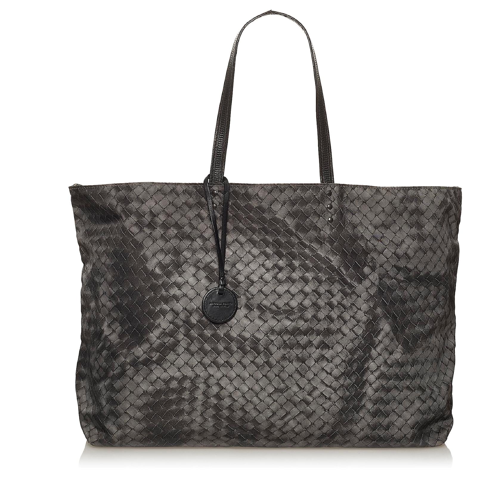 Bottega Veneta Gray Intrecciolusion Nylon Tote Bag Grey Leather Pony ...