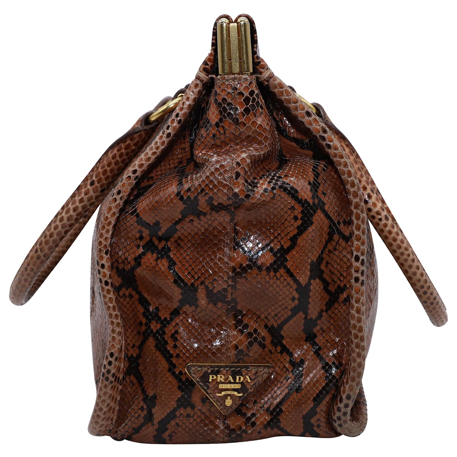 Prada Top Handle Bag in Brown Python Leather ref.477651 - Joli Closet