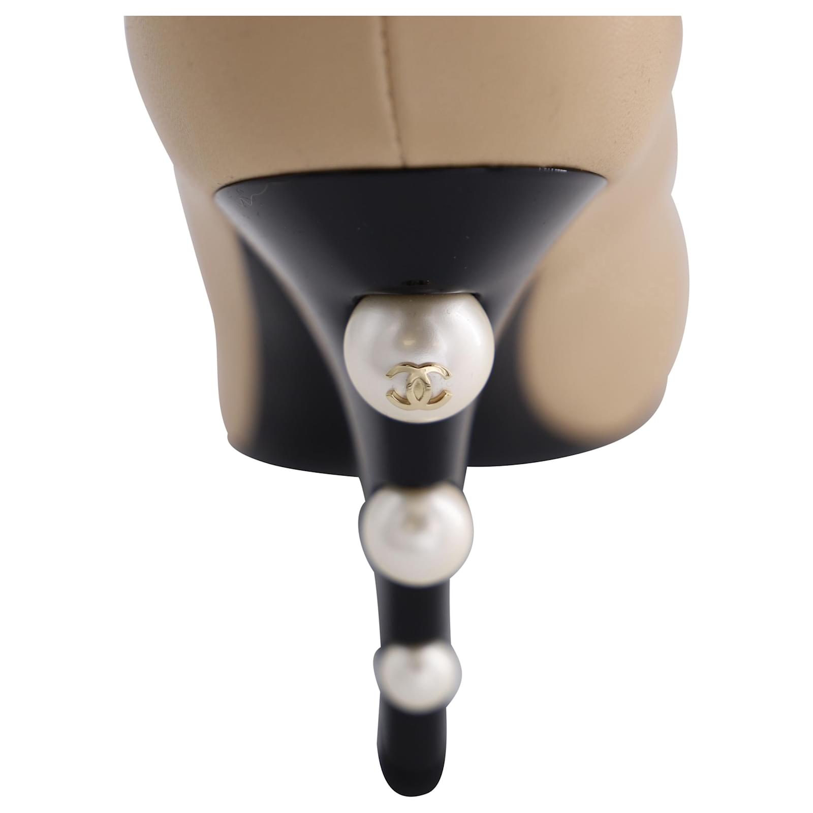 Chanel Faux Pearl Cap Toe Pumps in Beige Leather ref.477910