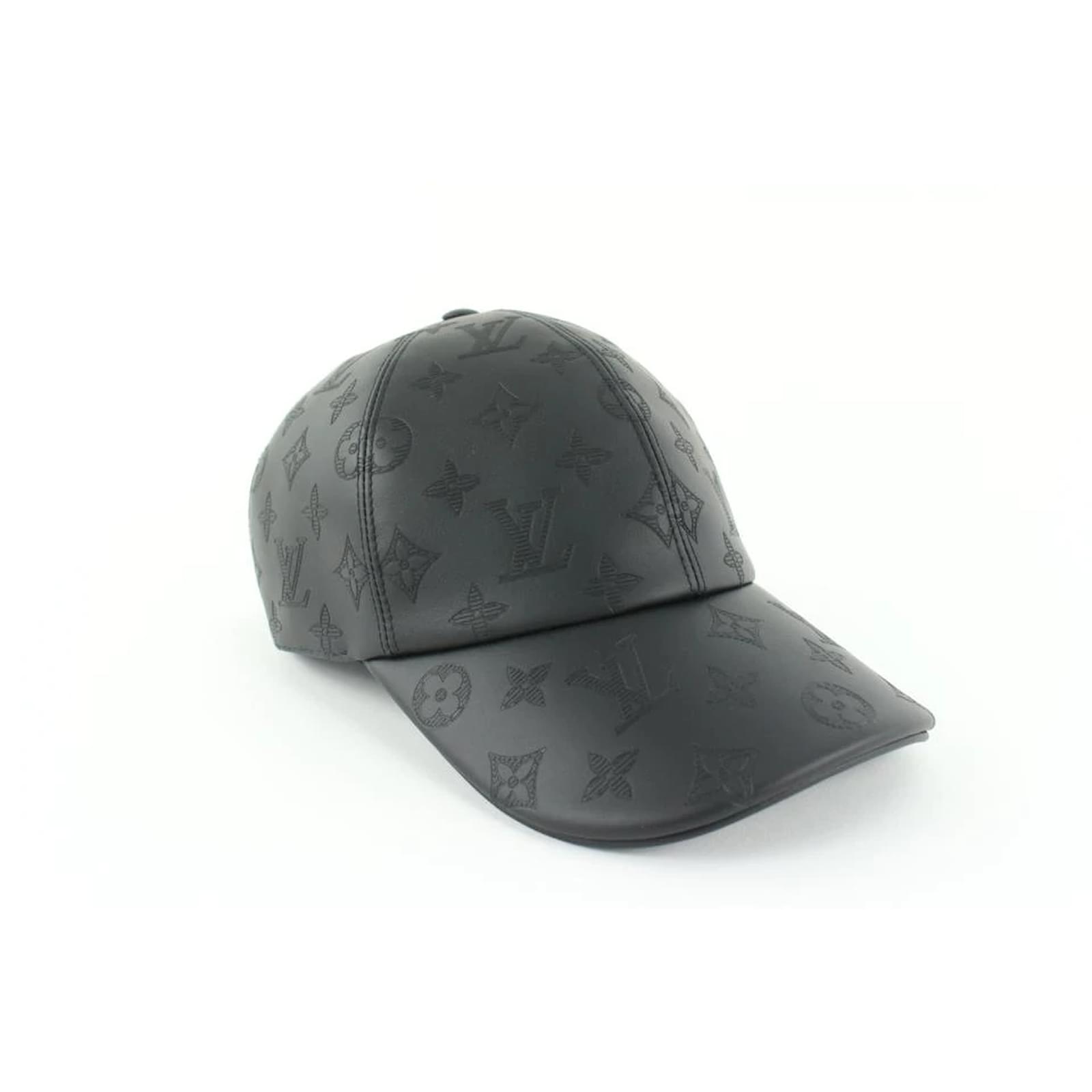 Louis Vuitton Black Leather Monogram Shadow Baseball Cap Hat ref