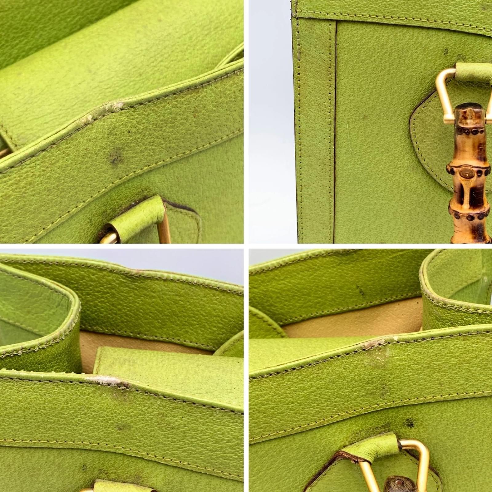 Gucci Vintage Green Leather Bamboo Princess Diana Tote Top Handles