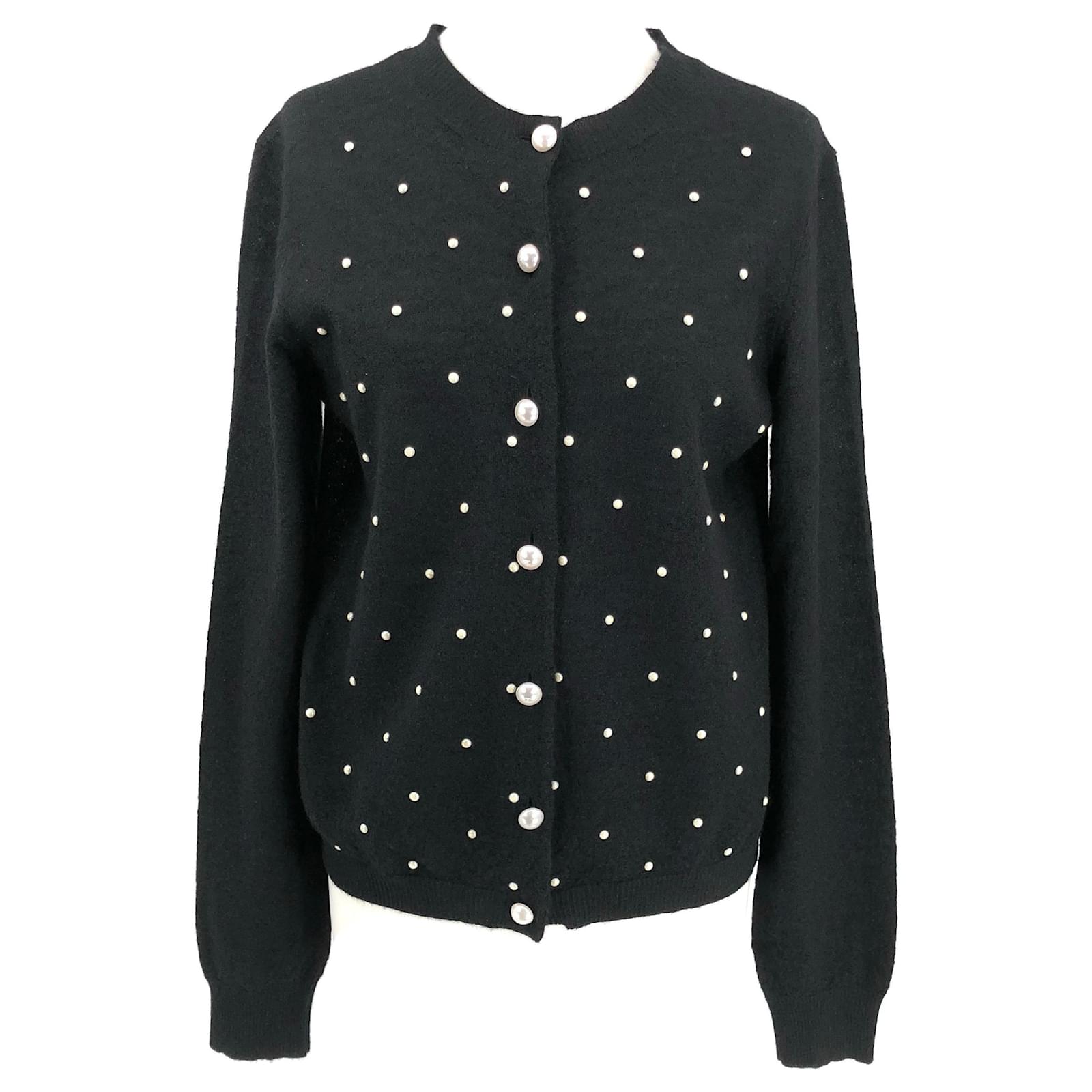 Chanel cardigan in black mohair with faux pearl buttons Wool ref.479541