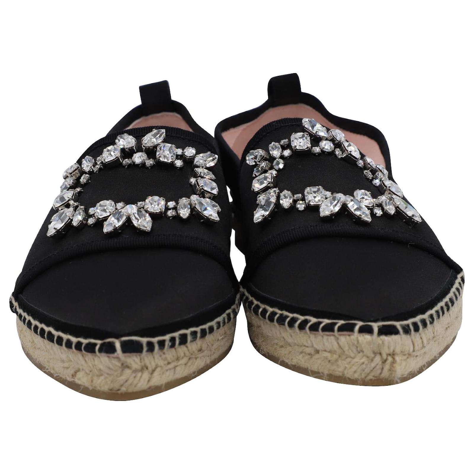 Roger Vivier Crystal Embellished Espadrilles in Black
