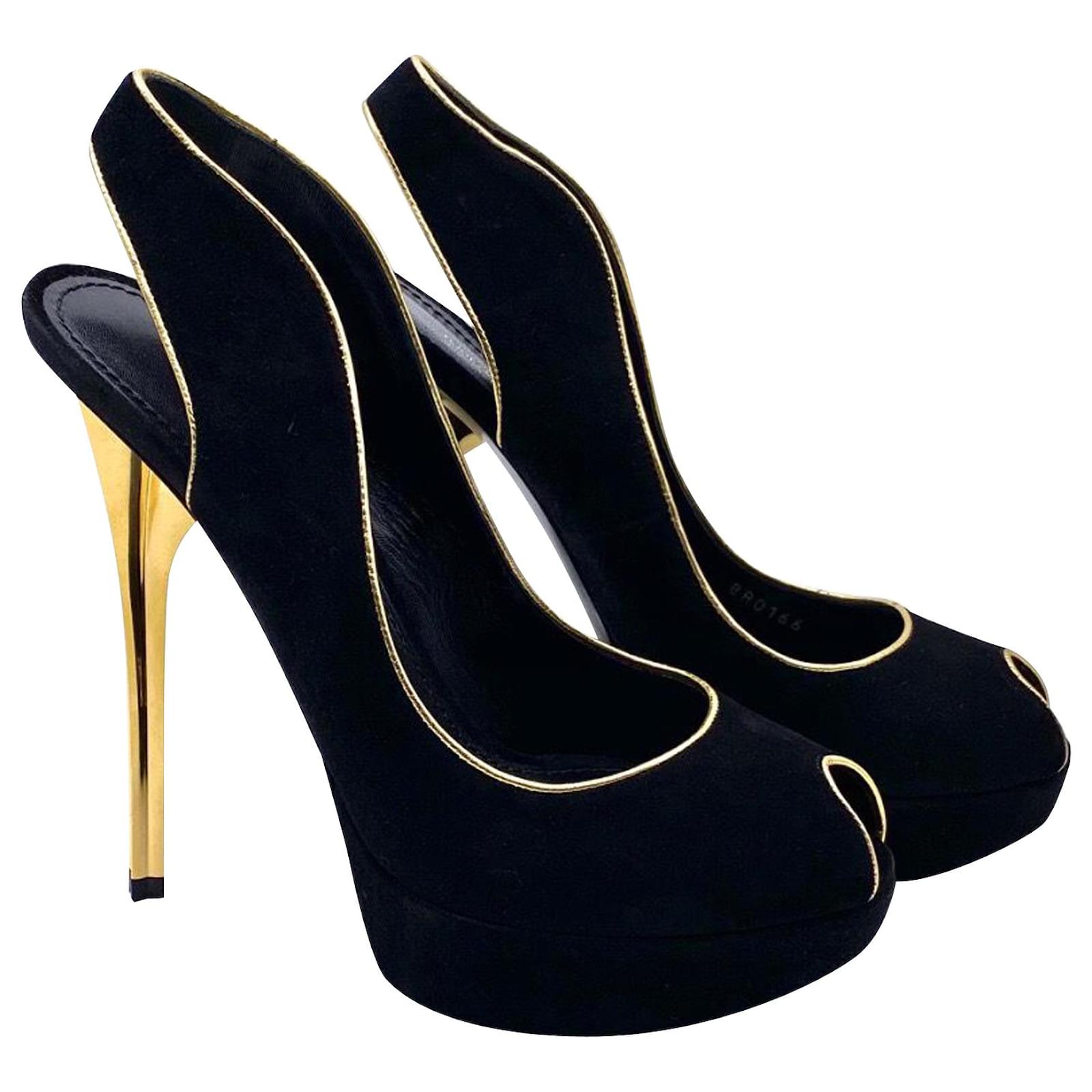 Louis Vuitton slingback heels in black suede with gold leather trim and  metallic gold heel ref.480059 - Joli Closet