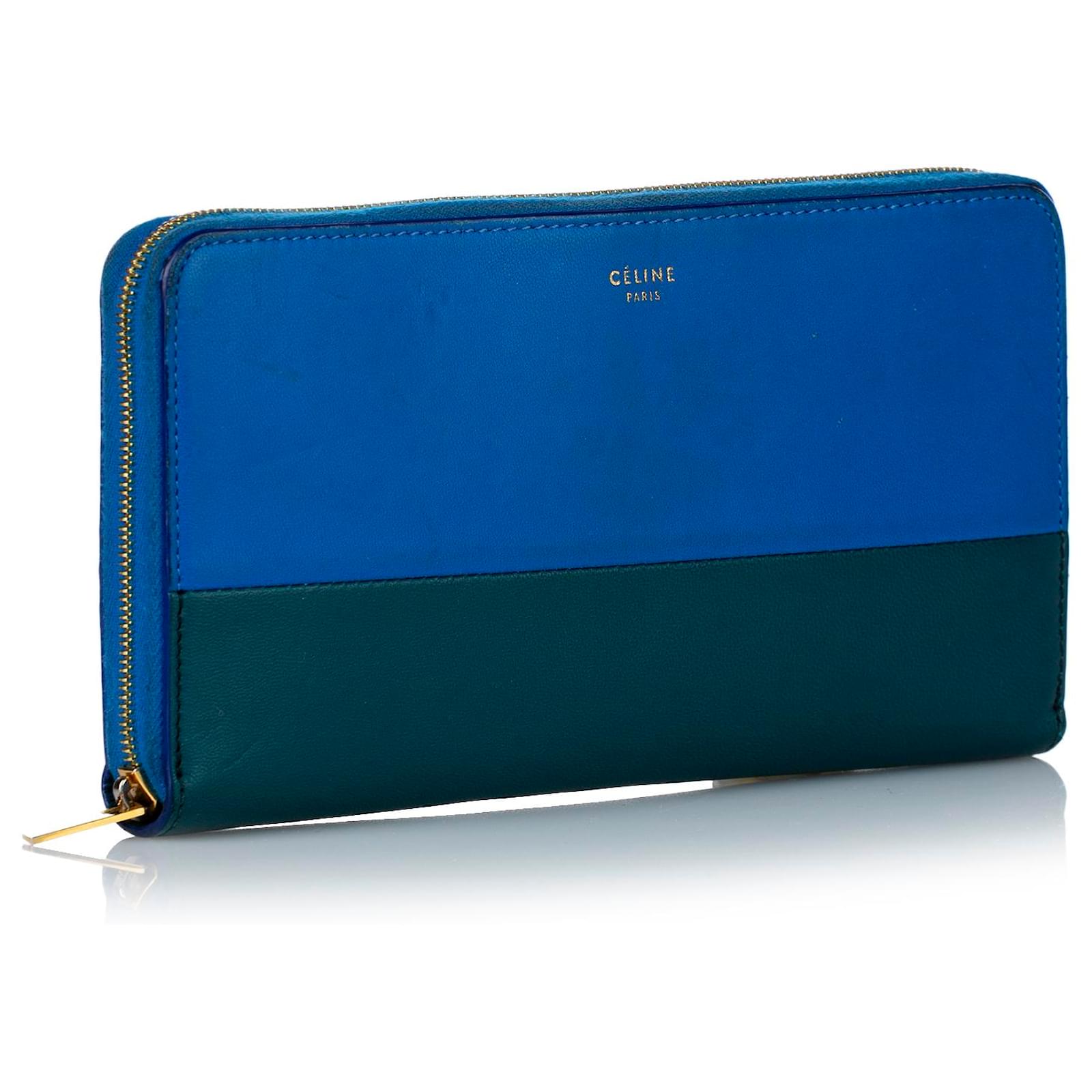 Celine Blue/Green Leather Multifunction Strap Wallet - ShopStyle