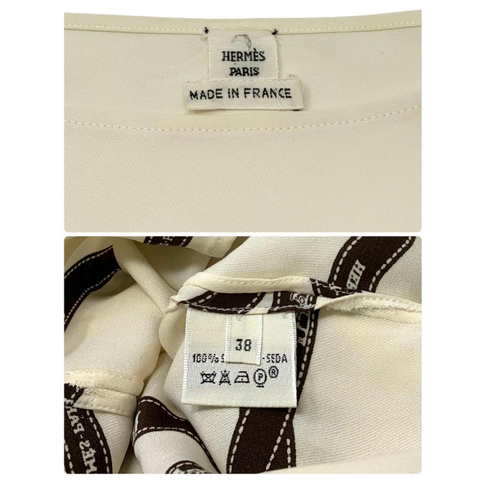 Hermès Vintage Logo Bolduc Sweater Silk Shirt with T Ribbon38 White ref ...