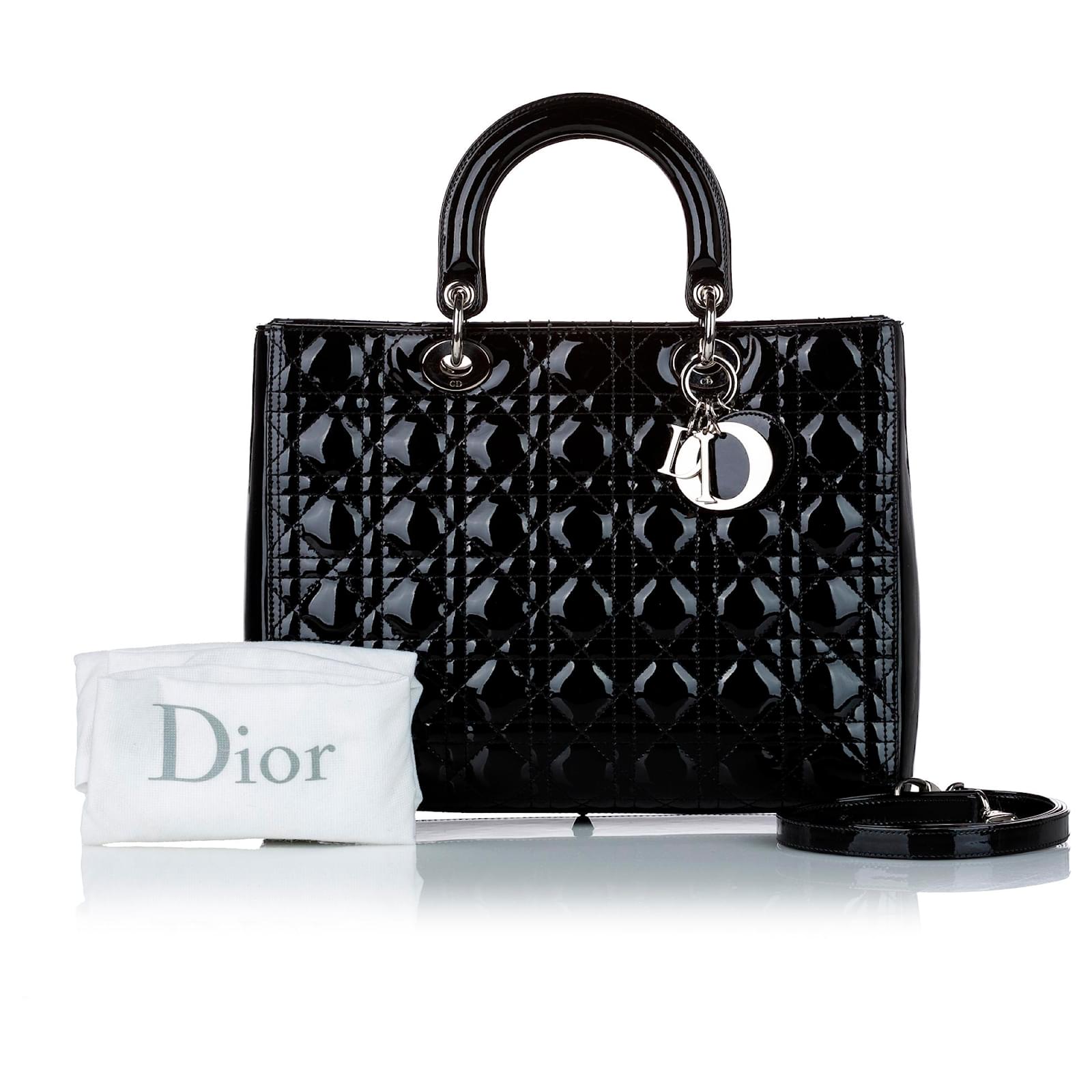 Cartable Dior Black Cannage Lady Dior En Cuir Verni Cuir Vernis Noir Ref Joli Closet