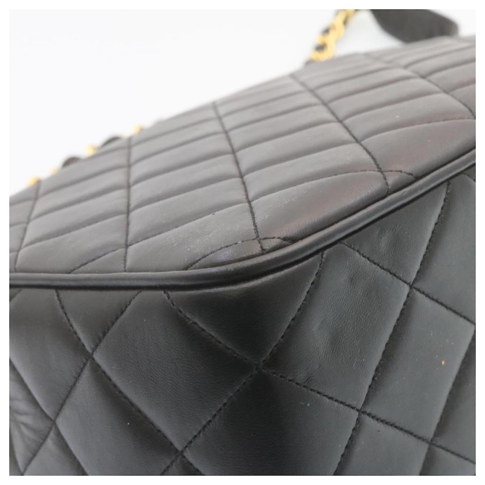 CHANEL Matelasse Chain Flap Shoulder Bag Lamb Skin Black Gold CC